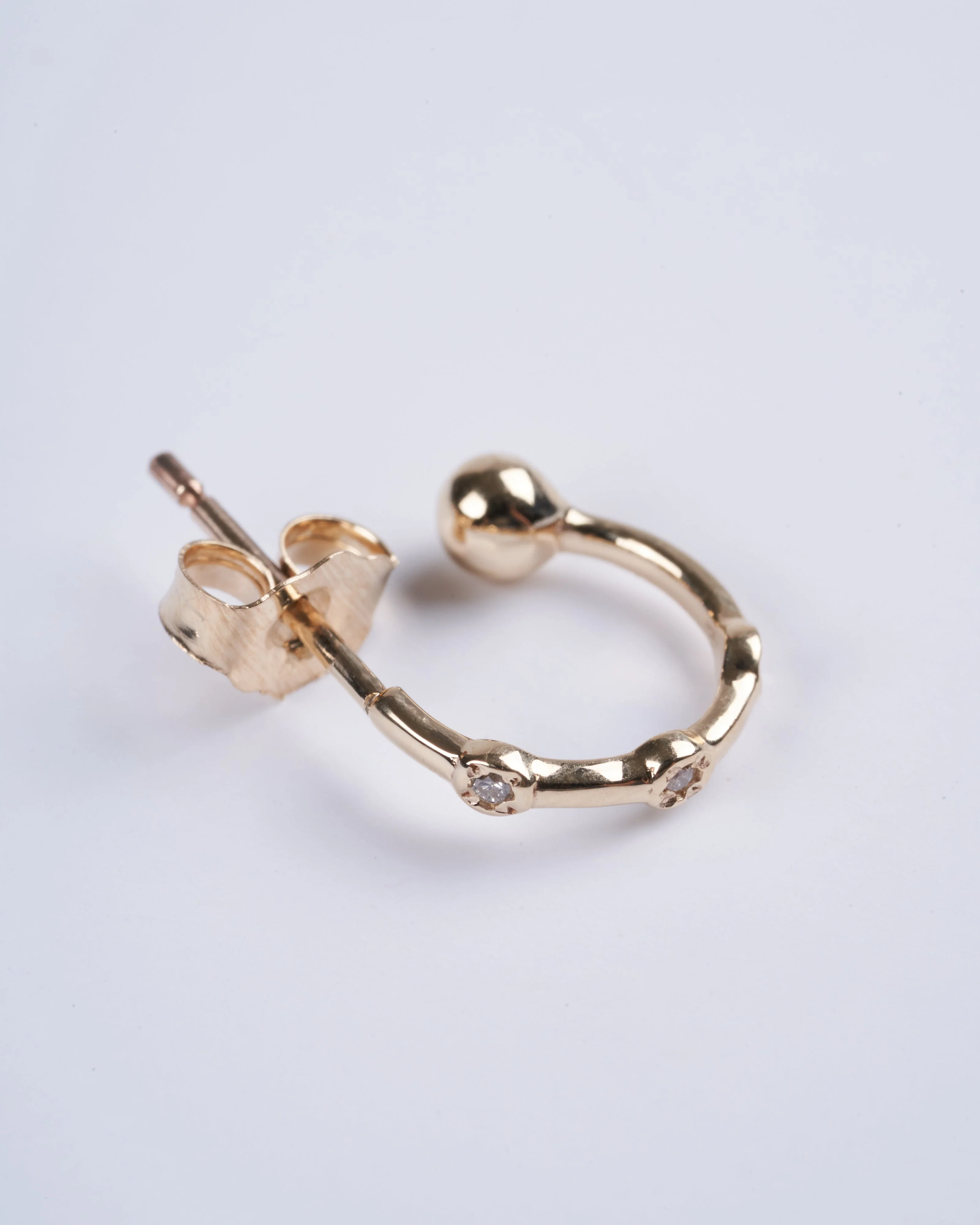 trio stone mini hoops with diamonds single - gold - Image 2