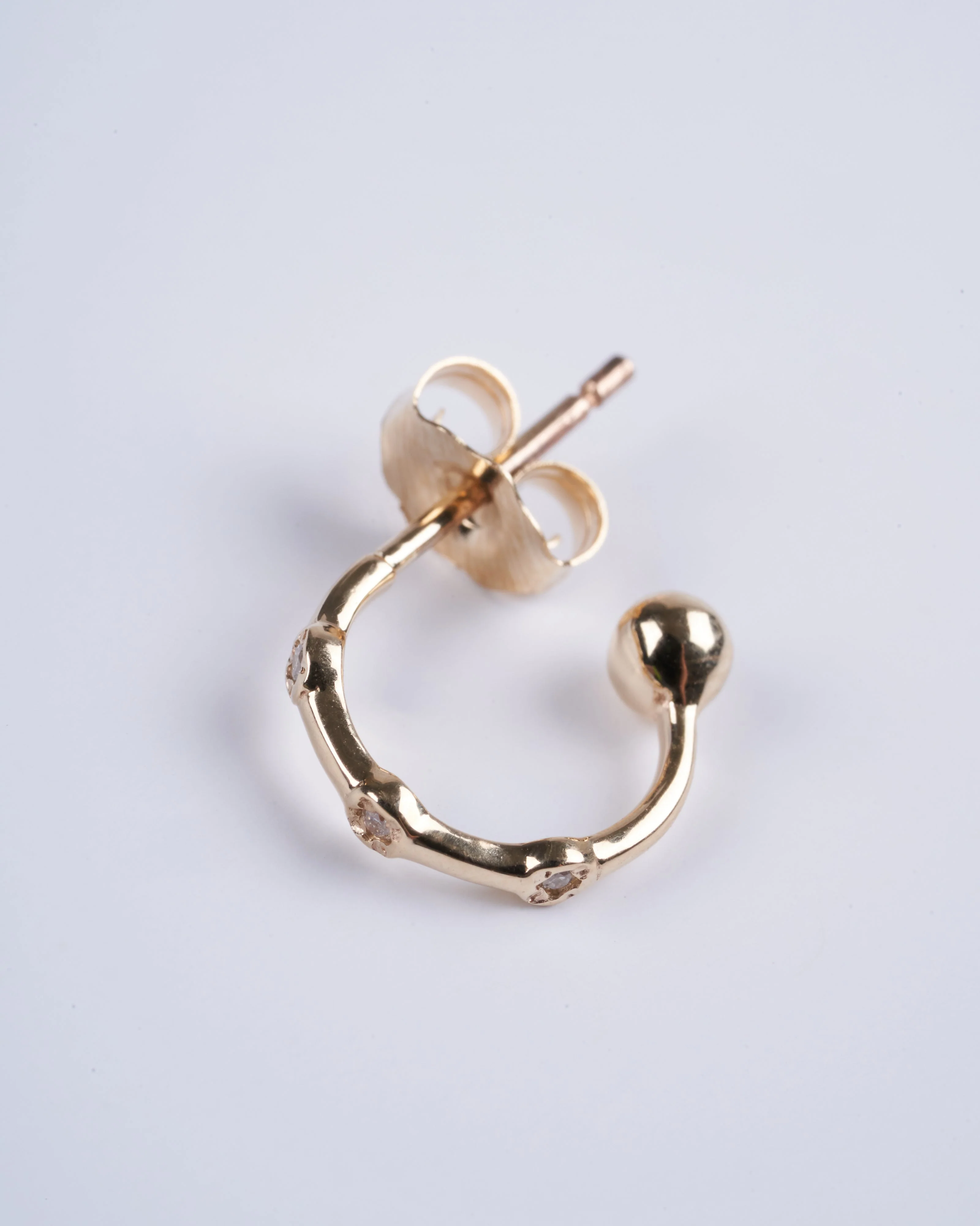trio stone mini hoops with diamonds single - gold - Image 3