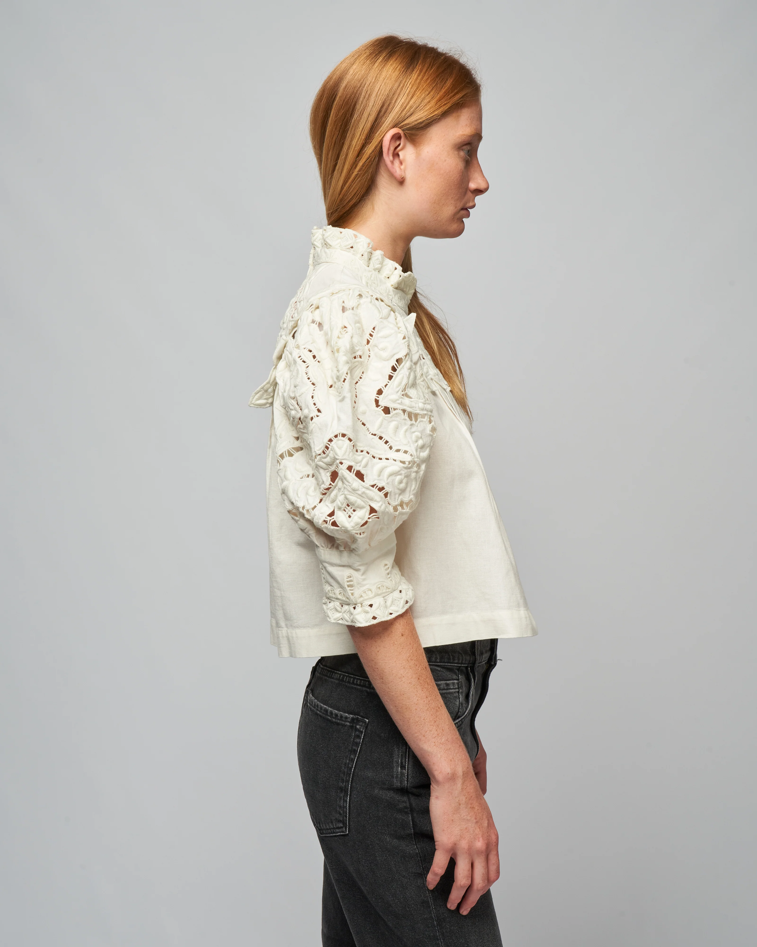 anita eyelet puff slv top - cream - Image 2