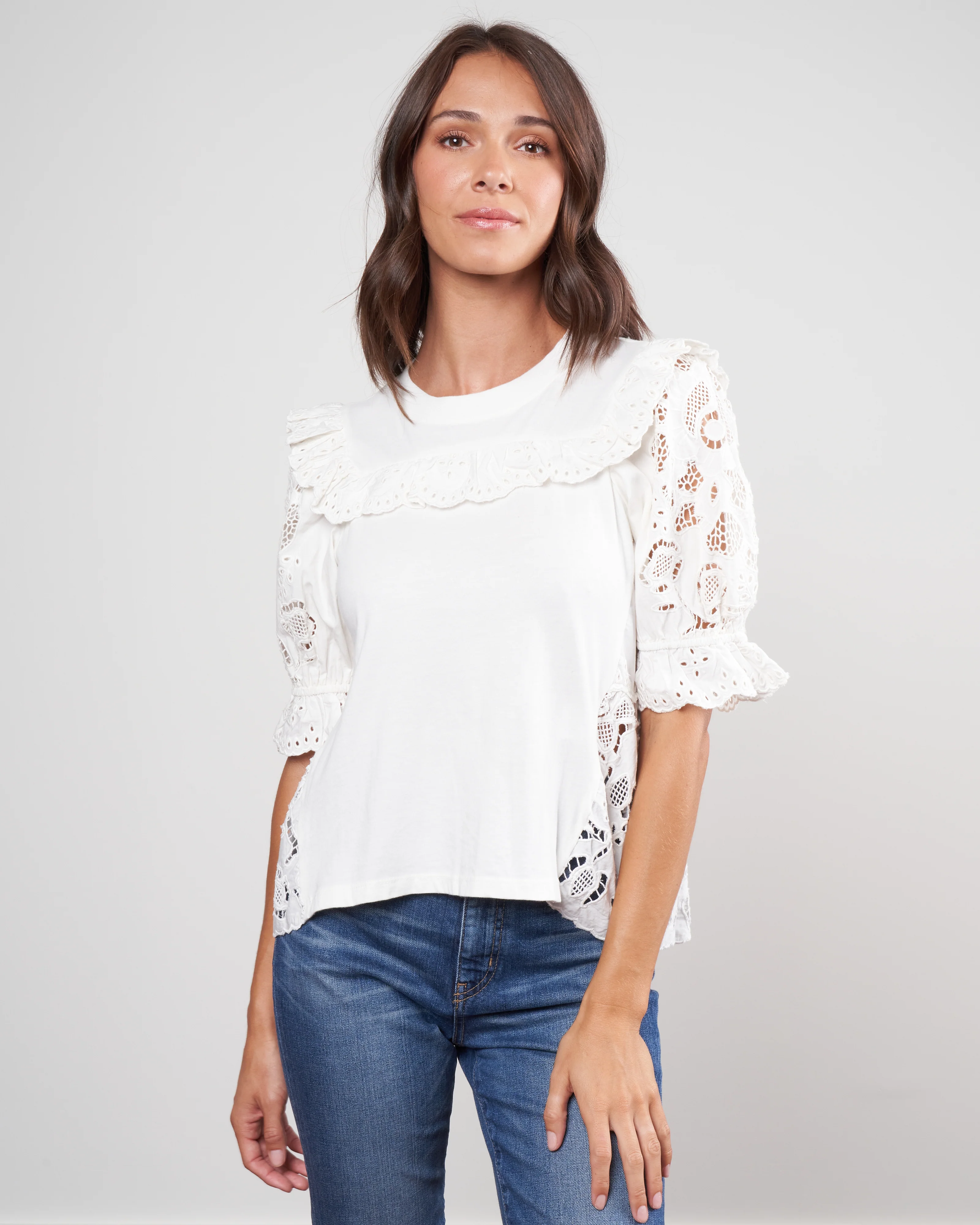 aurelie eyelet combo t-shirt - white