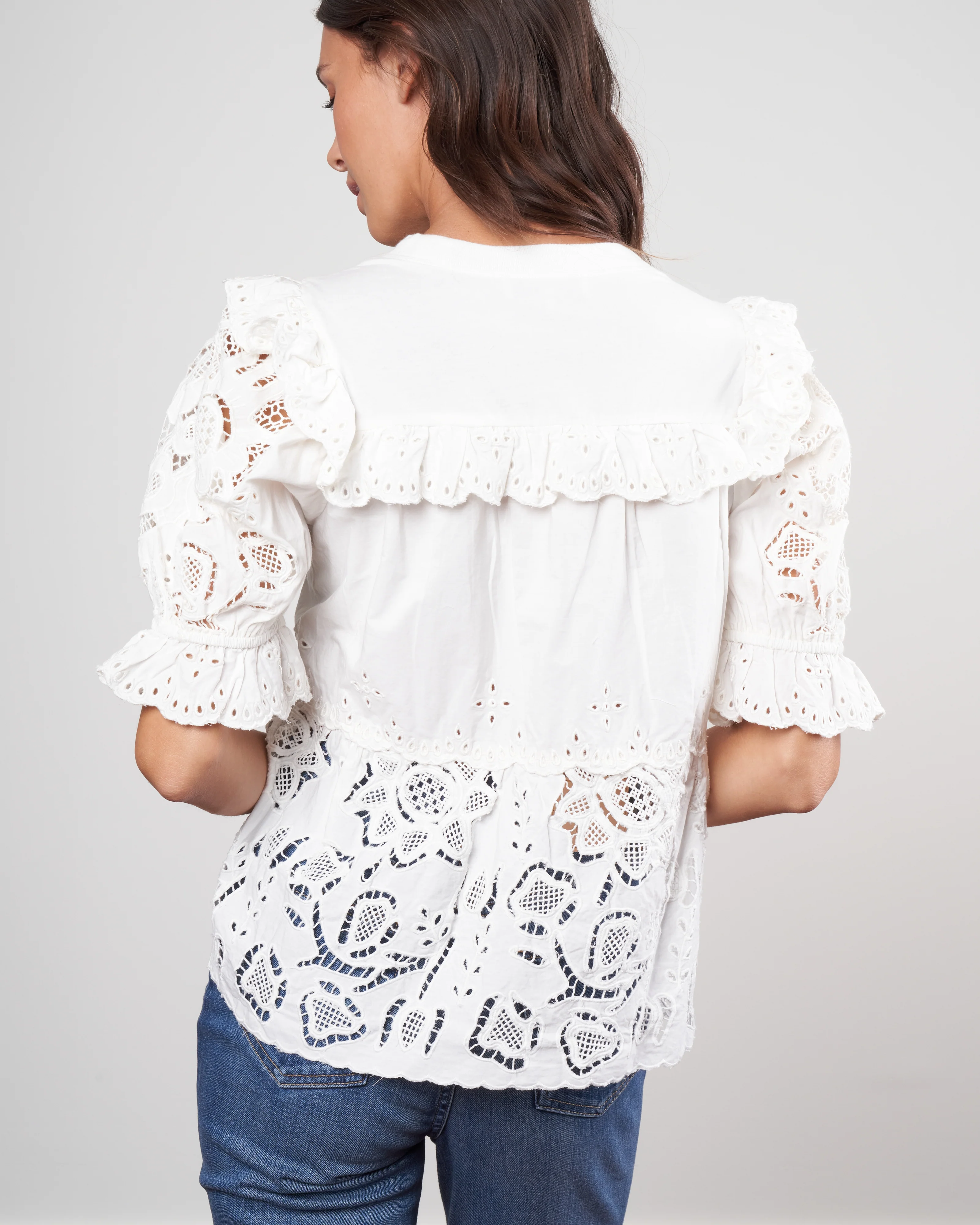 aurelie eyelet combo t-shirt - white - Image 2