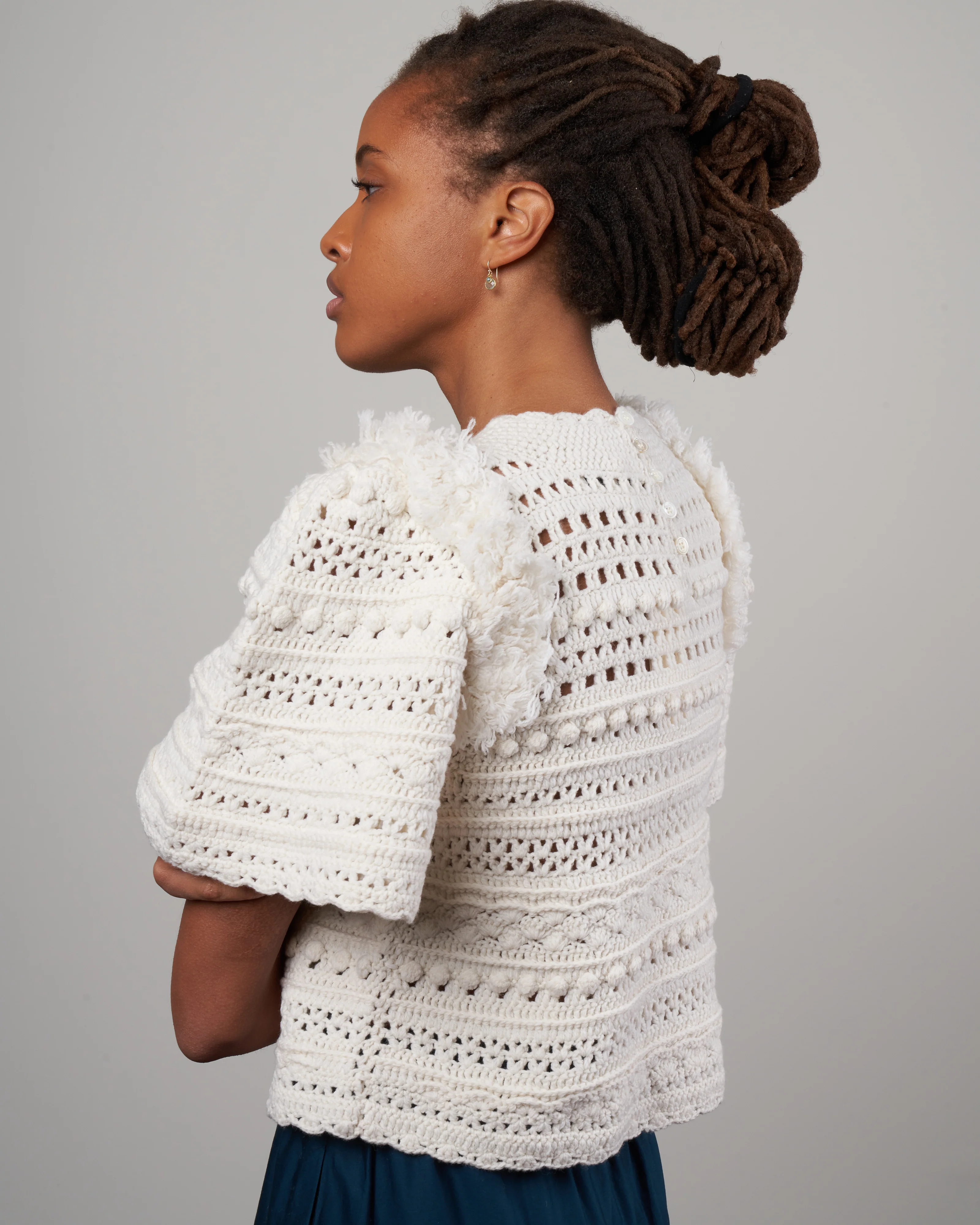 darcy fringe s/slv fringed sweater - cream - Image 3