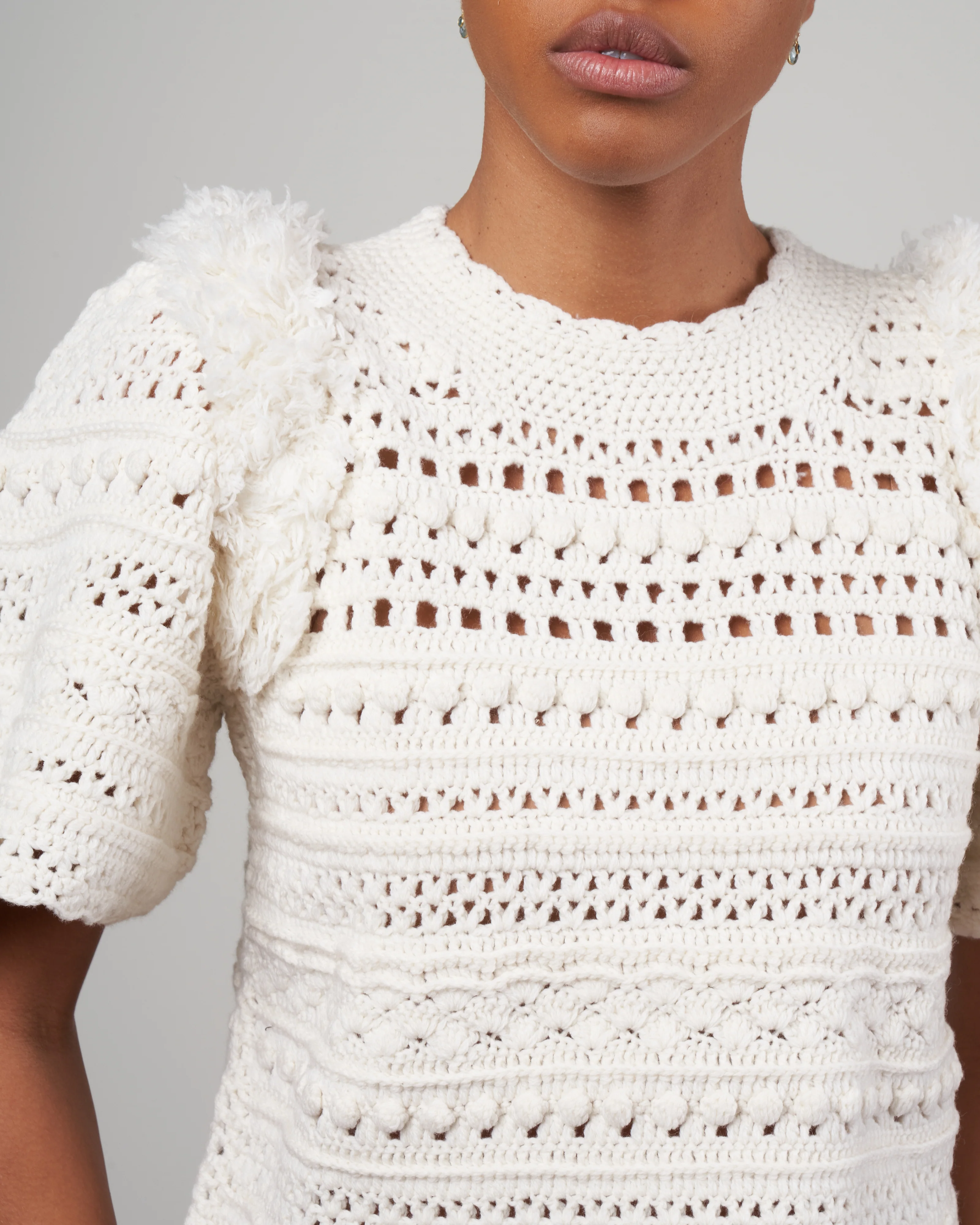 darcy fringe s/slv fringed sweater - cream - Image 4