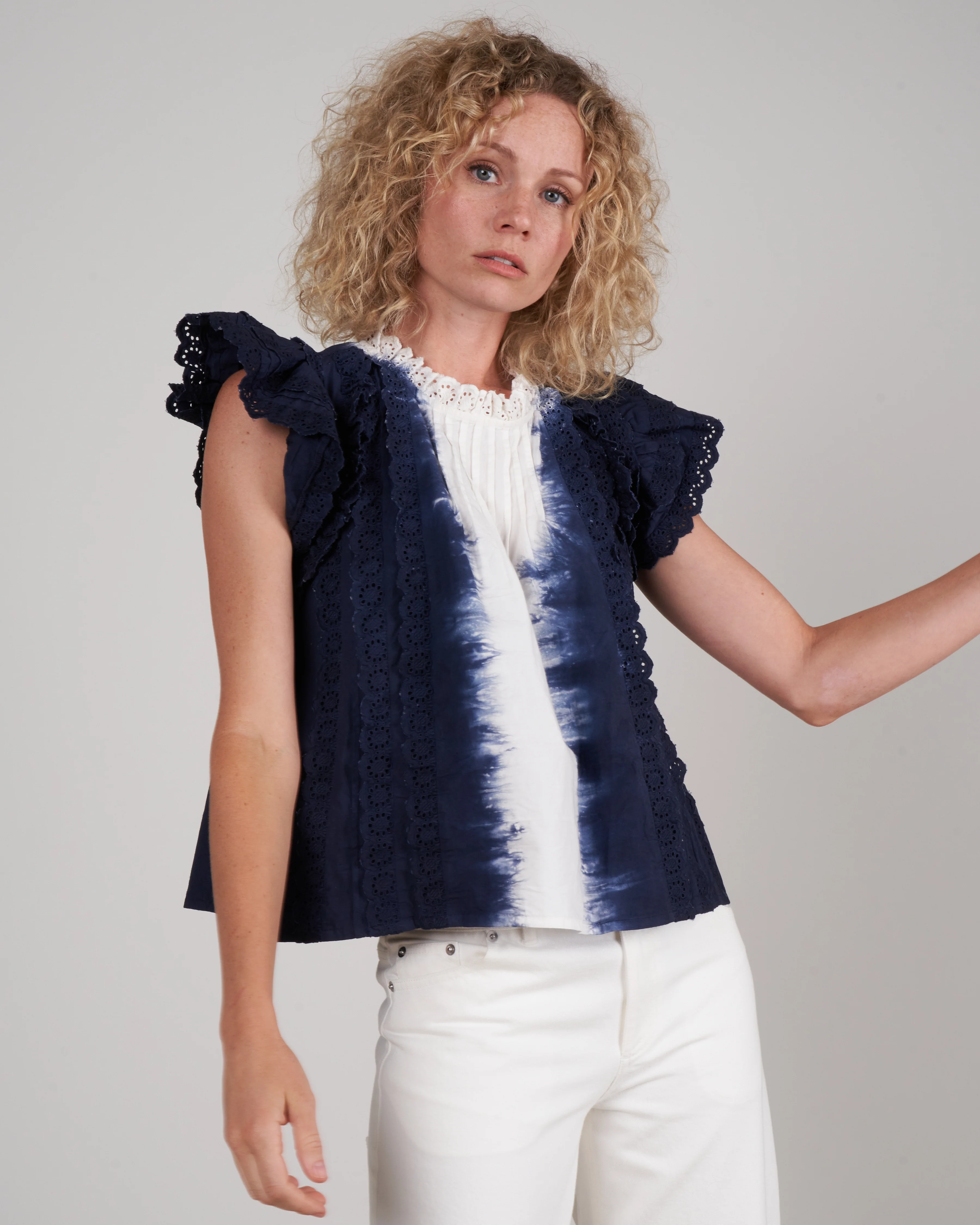everlyn s/slv top- indigo indigo