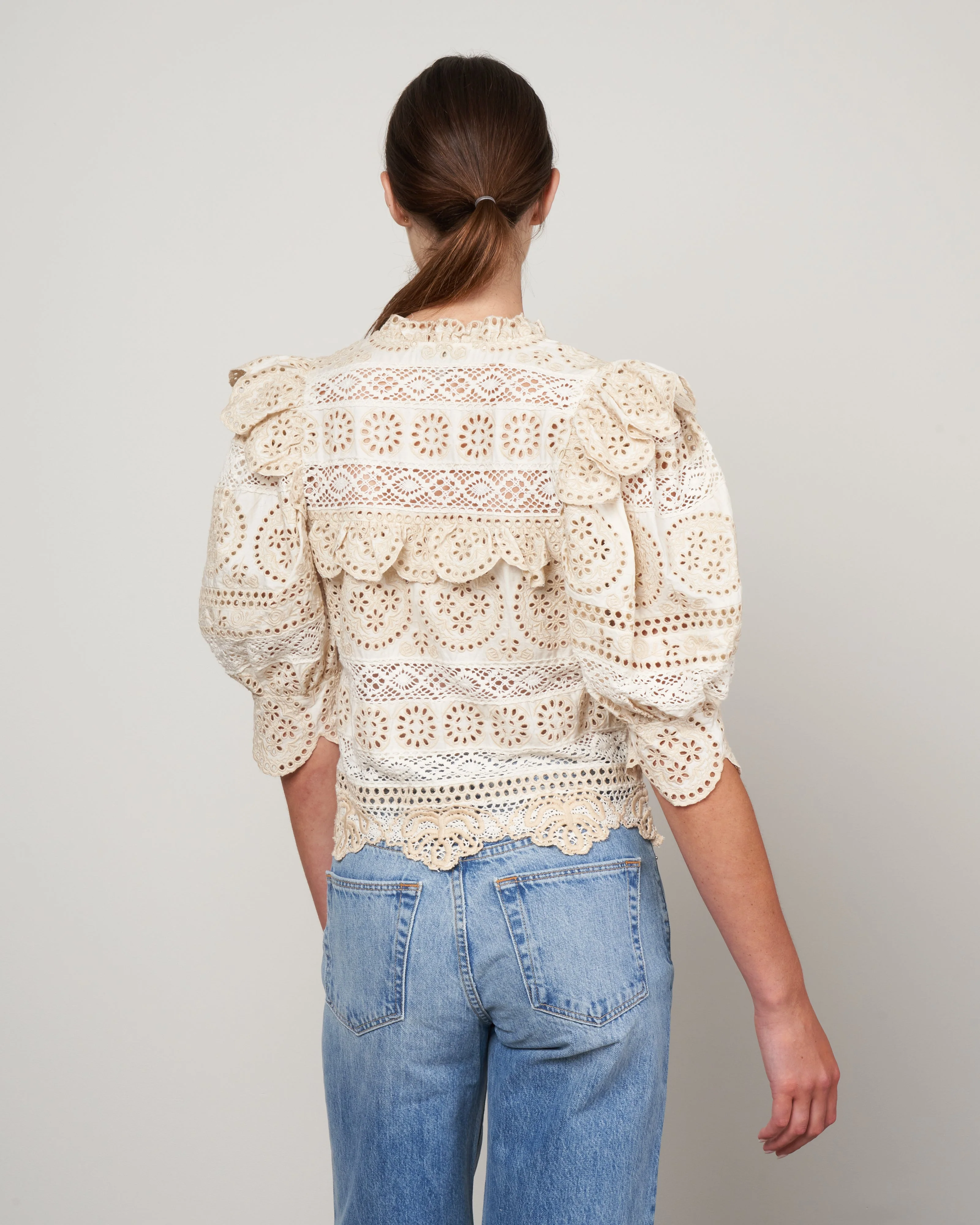 evie eyelet puff slv button-down top - cream - Image 4