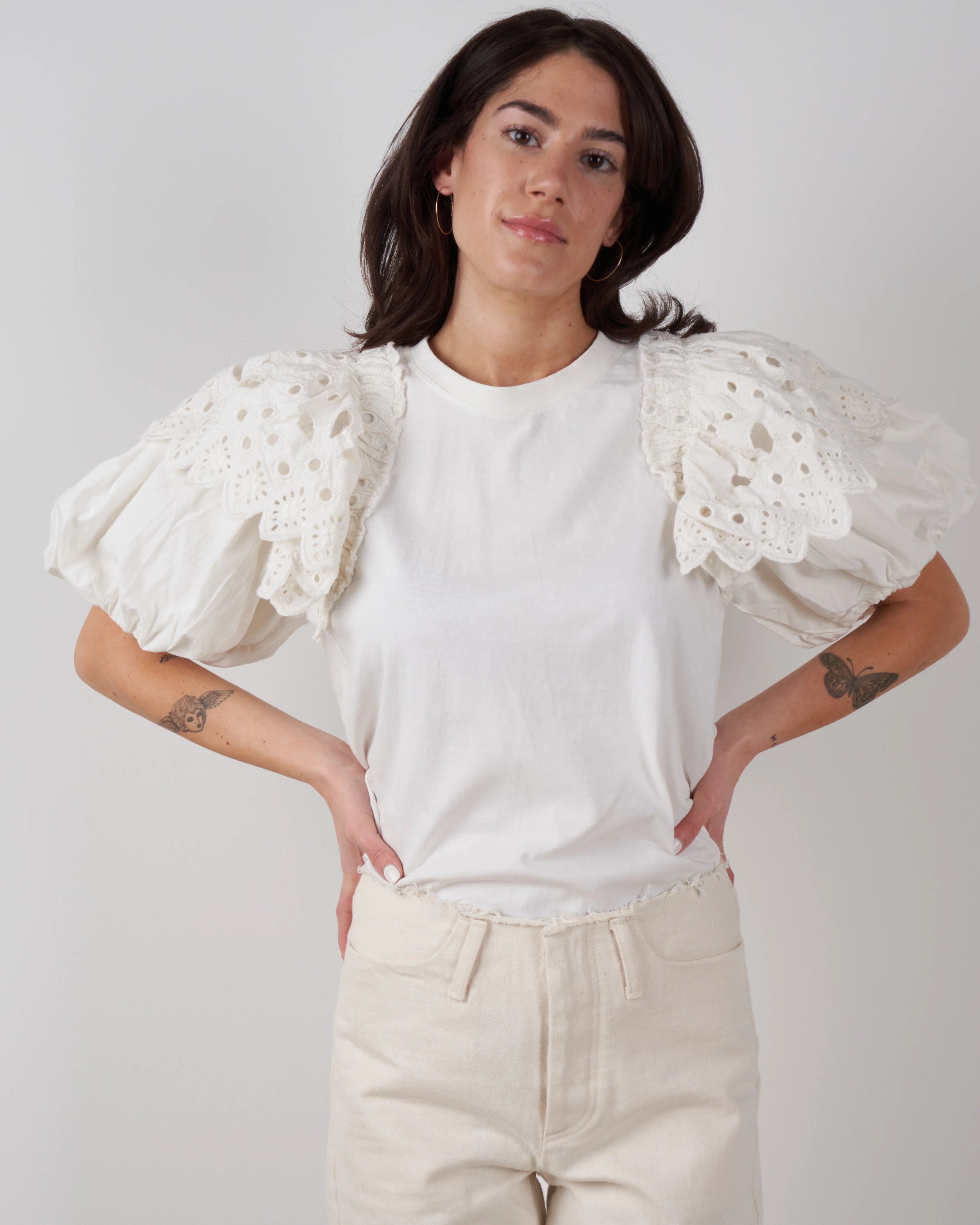 hazel eyelet puff sleeve t shirt - white - Image 2