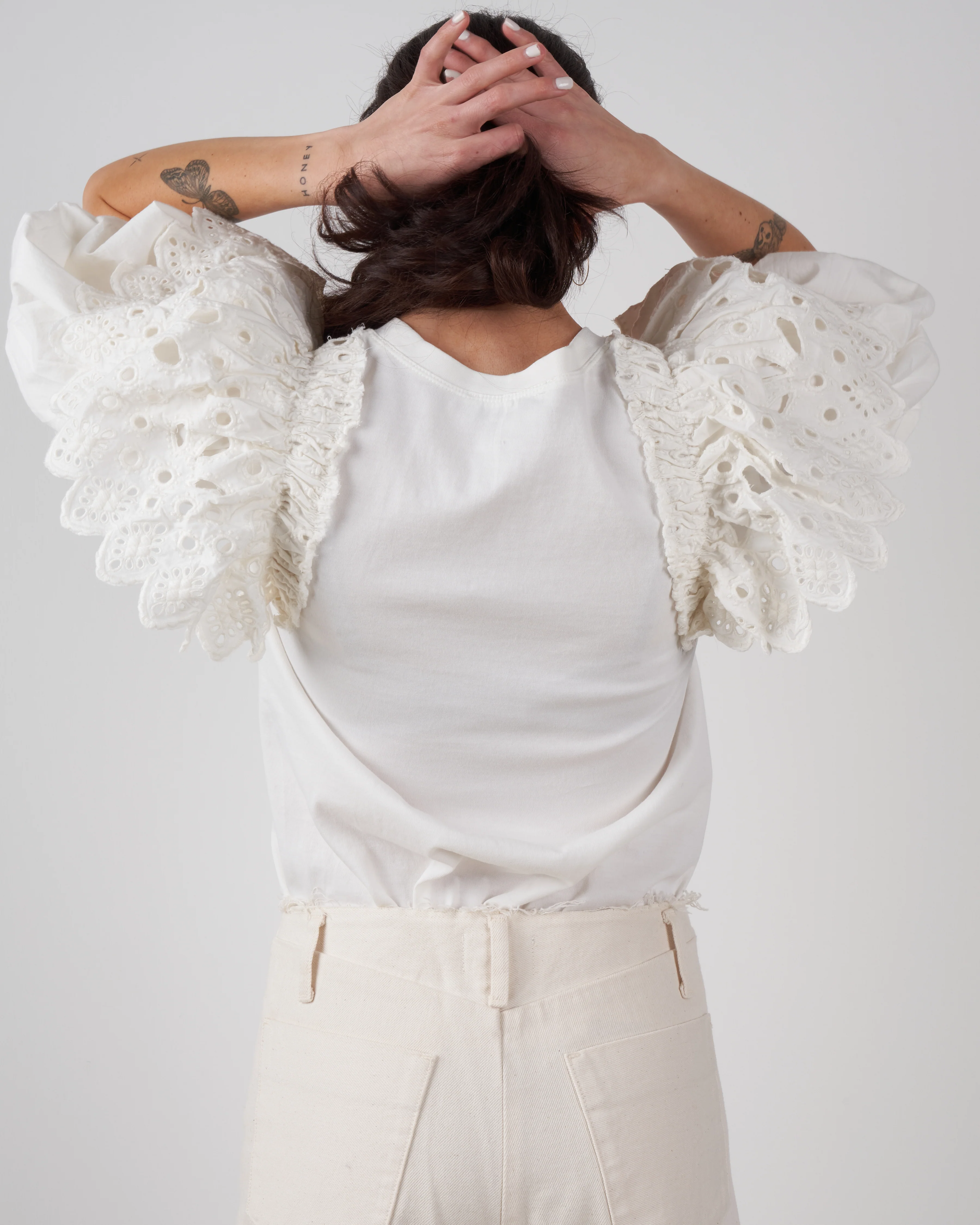 hazel eyelet puff sleeve t shirt - white - Image 3