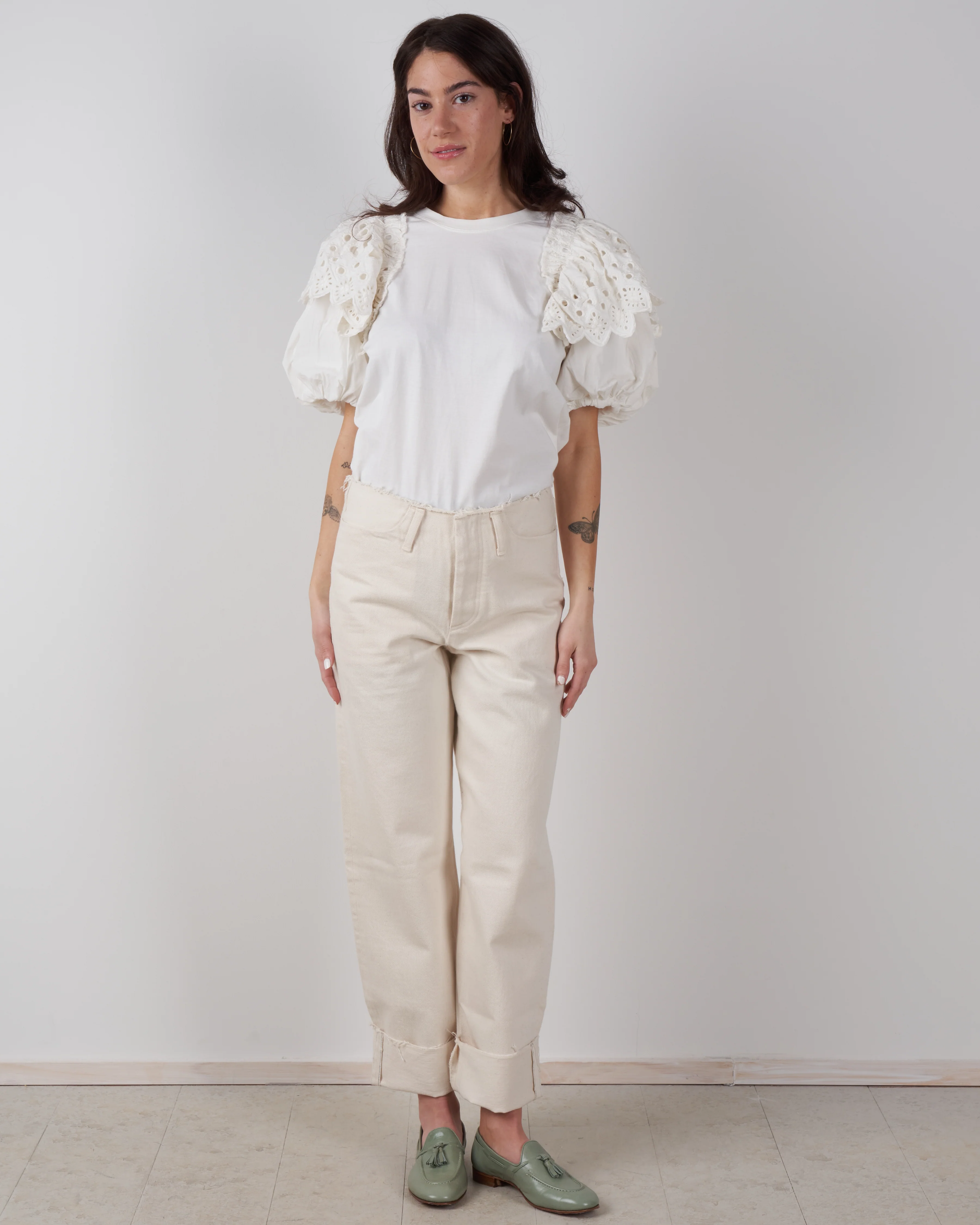 hazel eyelet puff sleeve t shirt - white - Image 5
