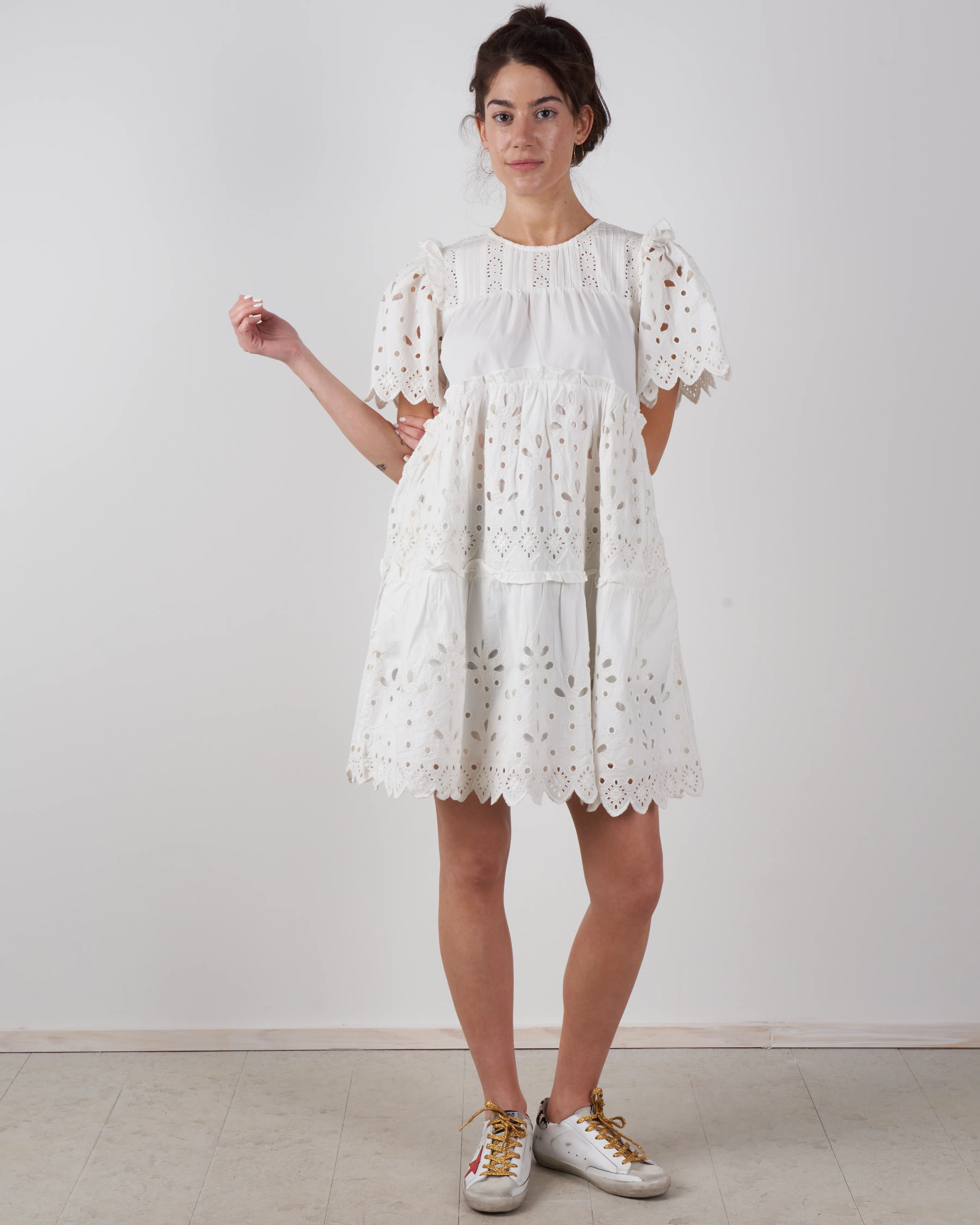 hazel eyelet tiered dress - white white