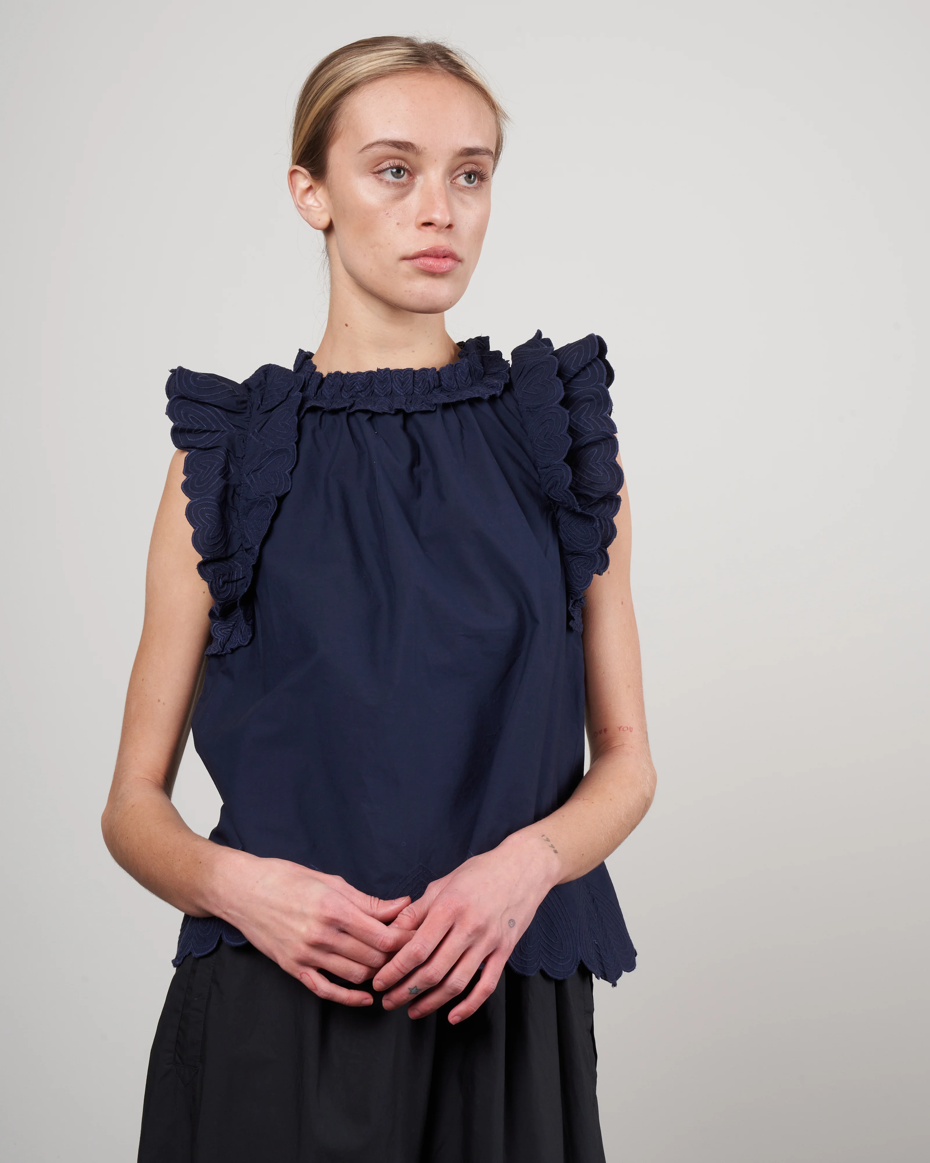 heidi heart quilt flutter sleeve tank top - navy