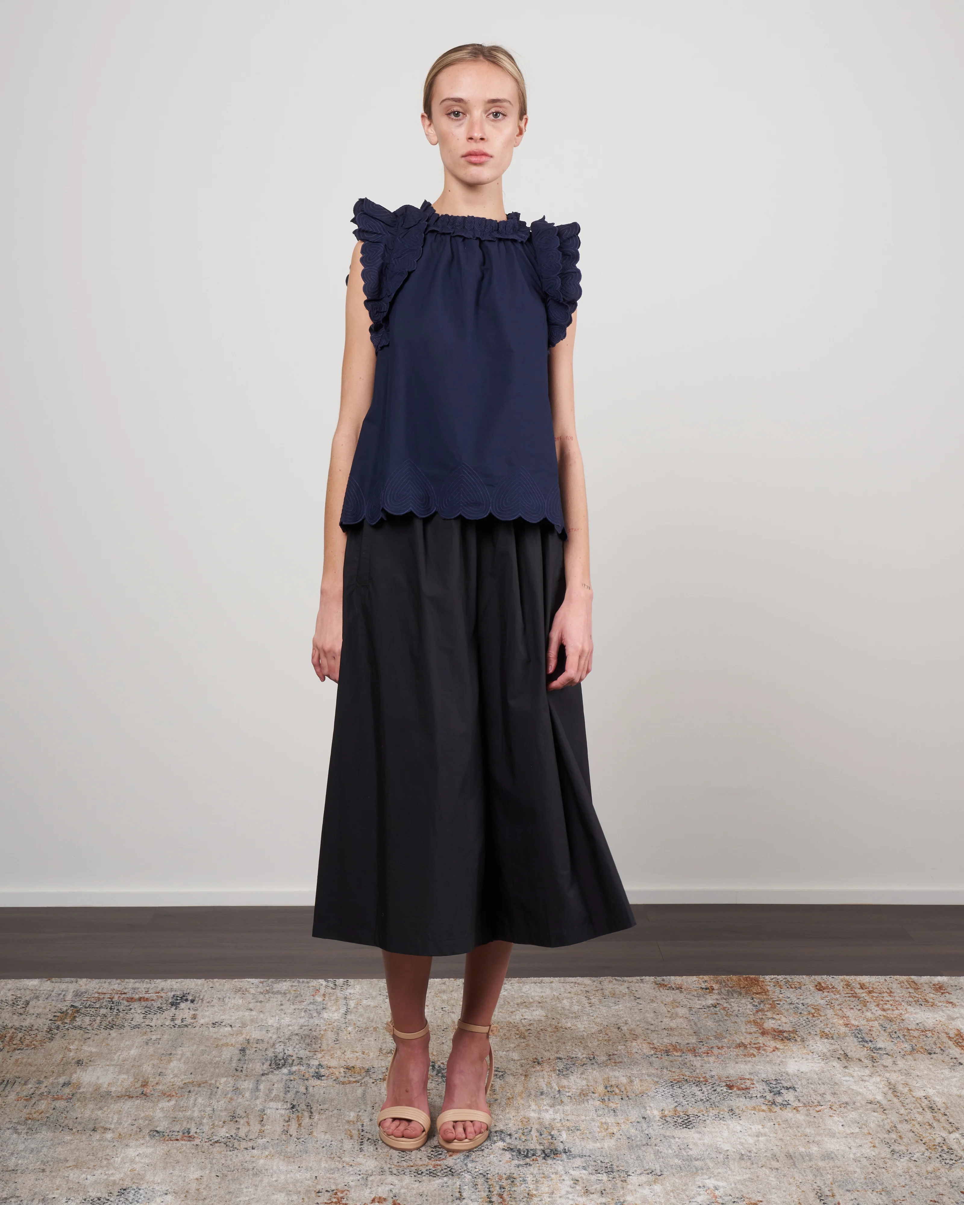 heidi heart quilt flutter sleeve tank top - navy - Image 2