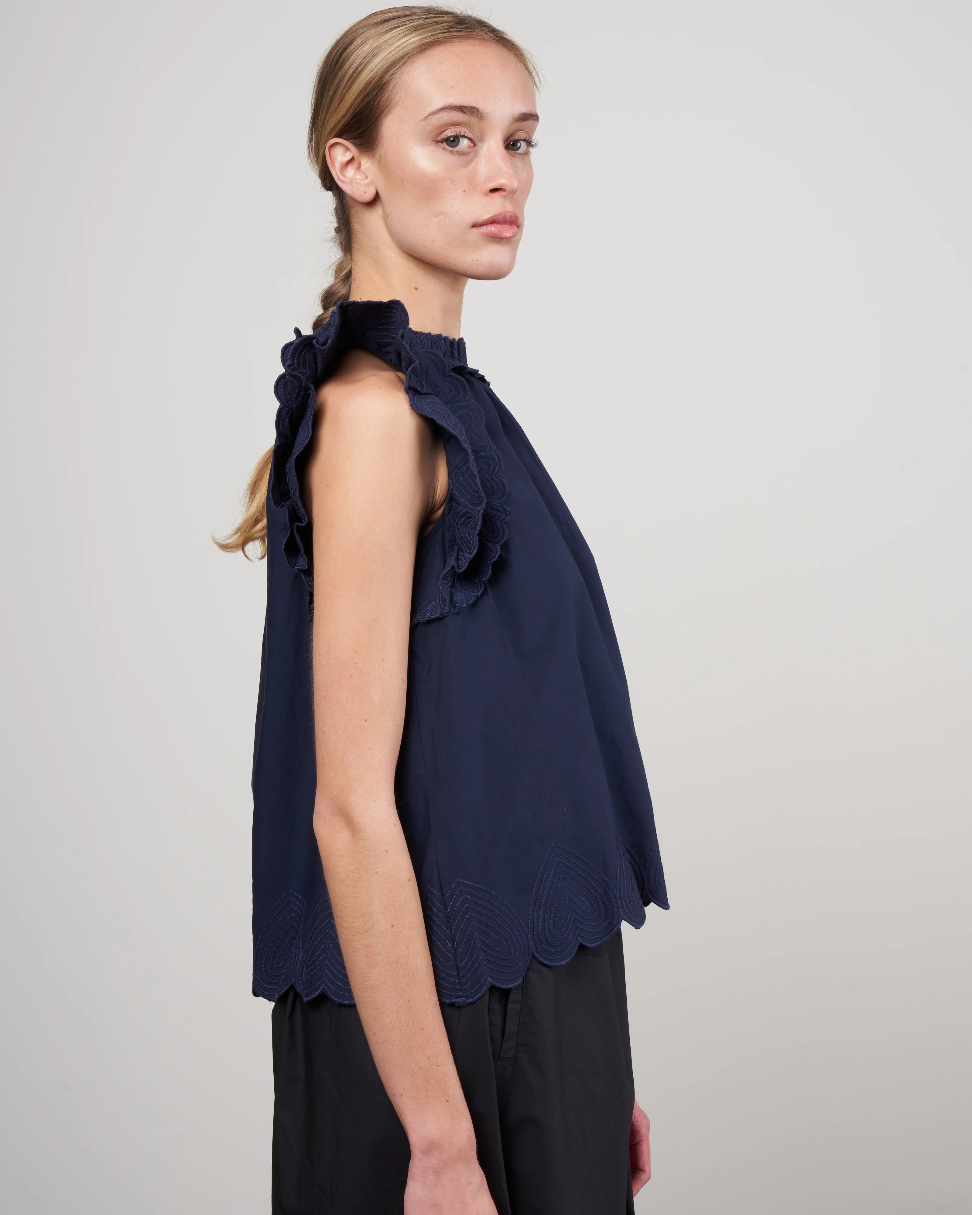 heidi heart quilt flutter sleeve tank top - navy - Image 3