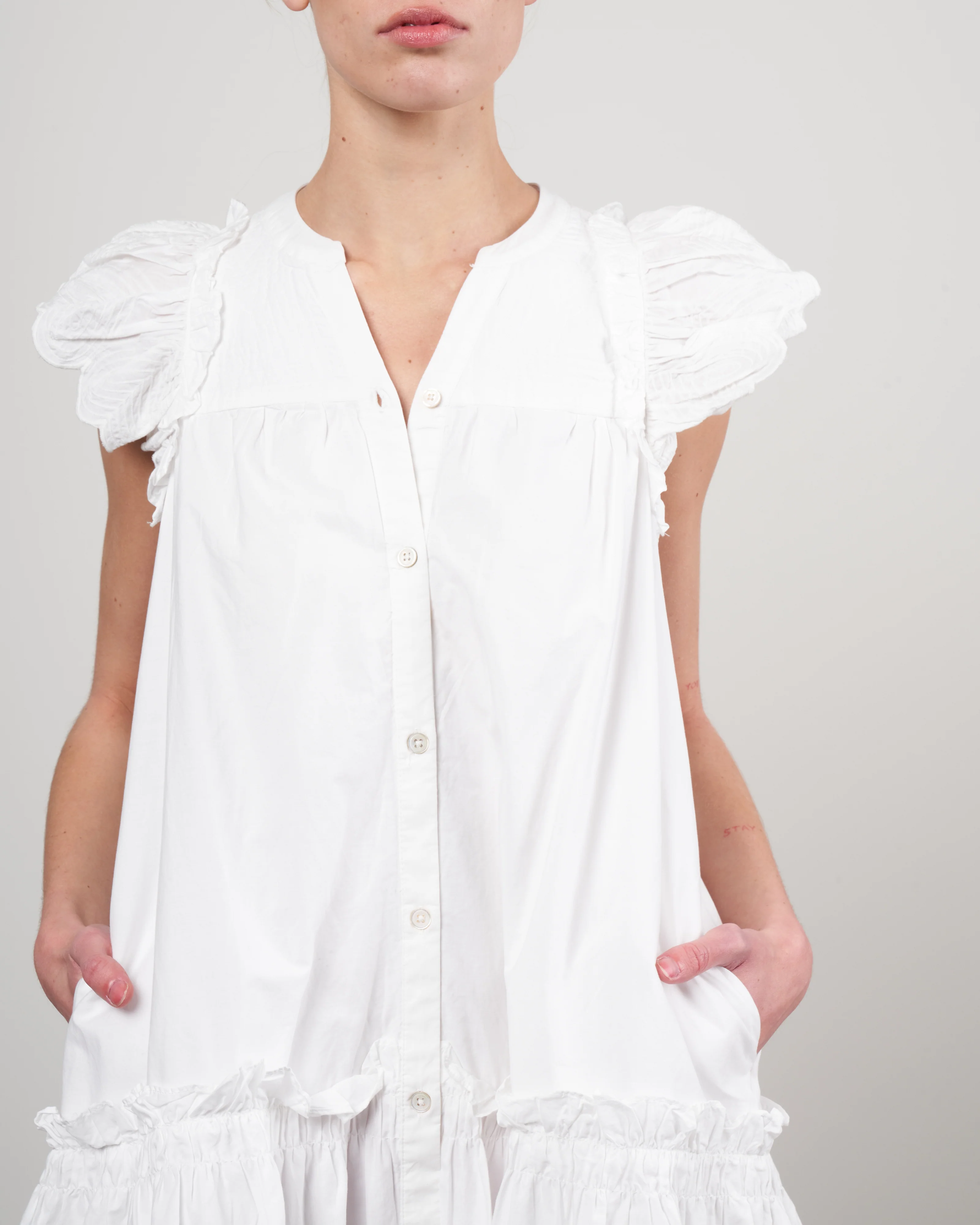 heidi heart quilt petal sleeve tiered tunic - white - Image 4