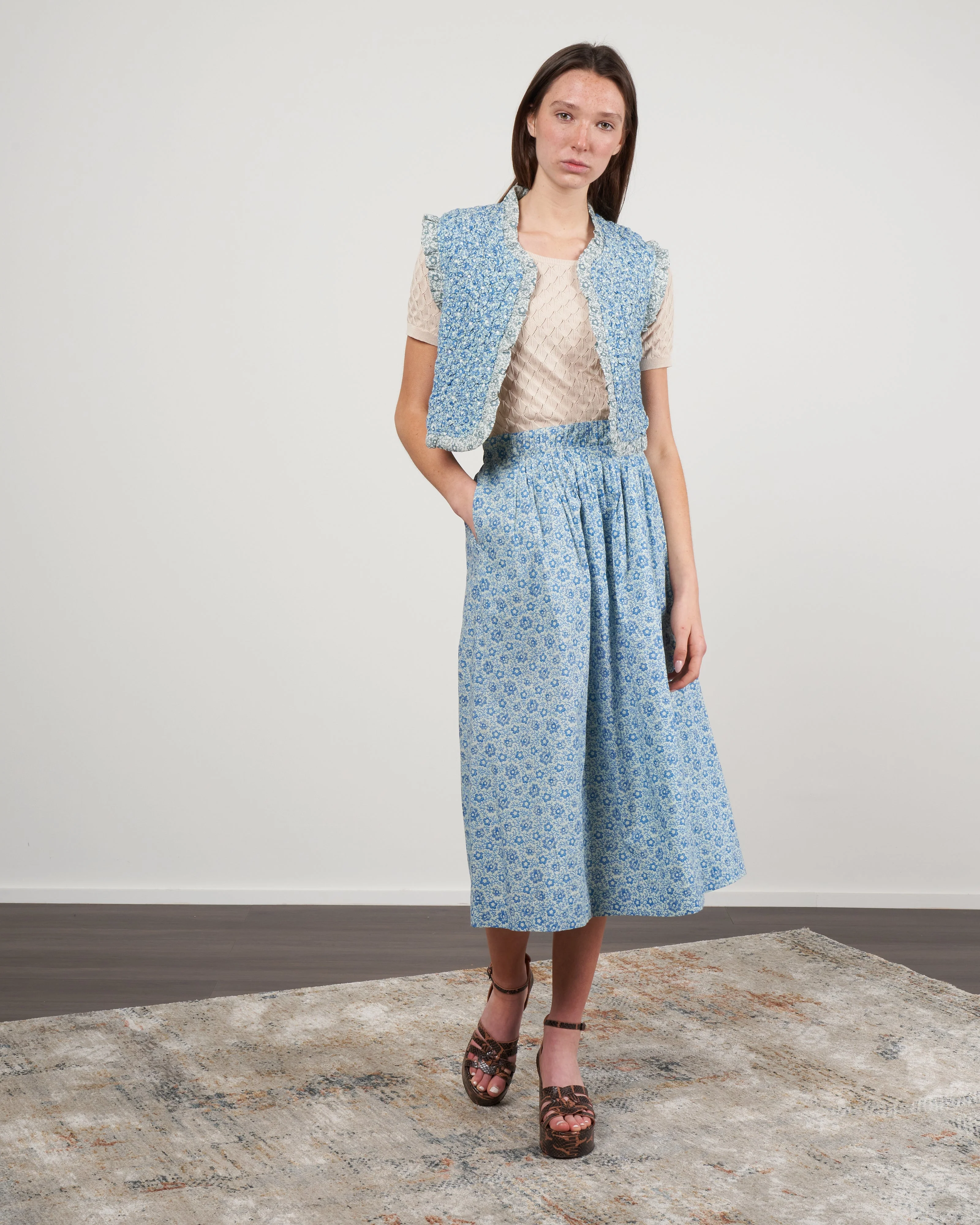 ida print quilted vest - blue - Image 2