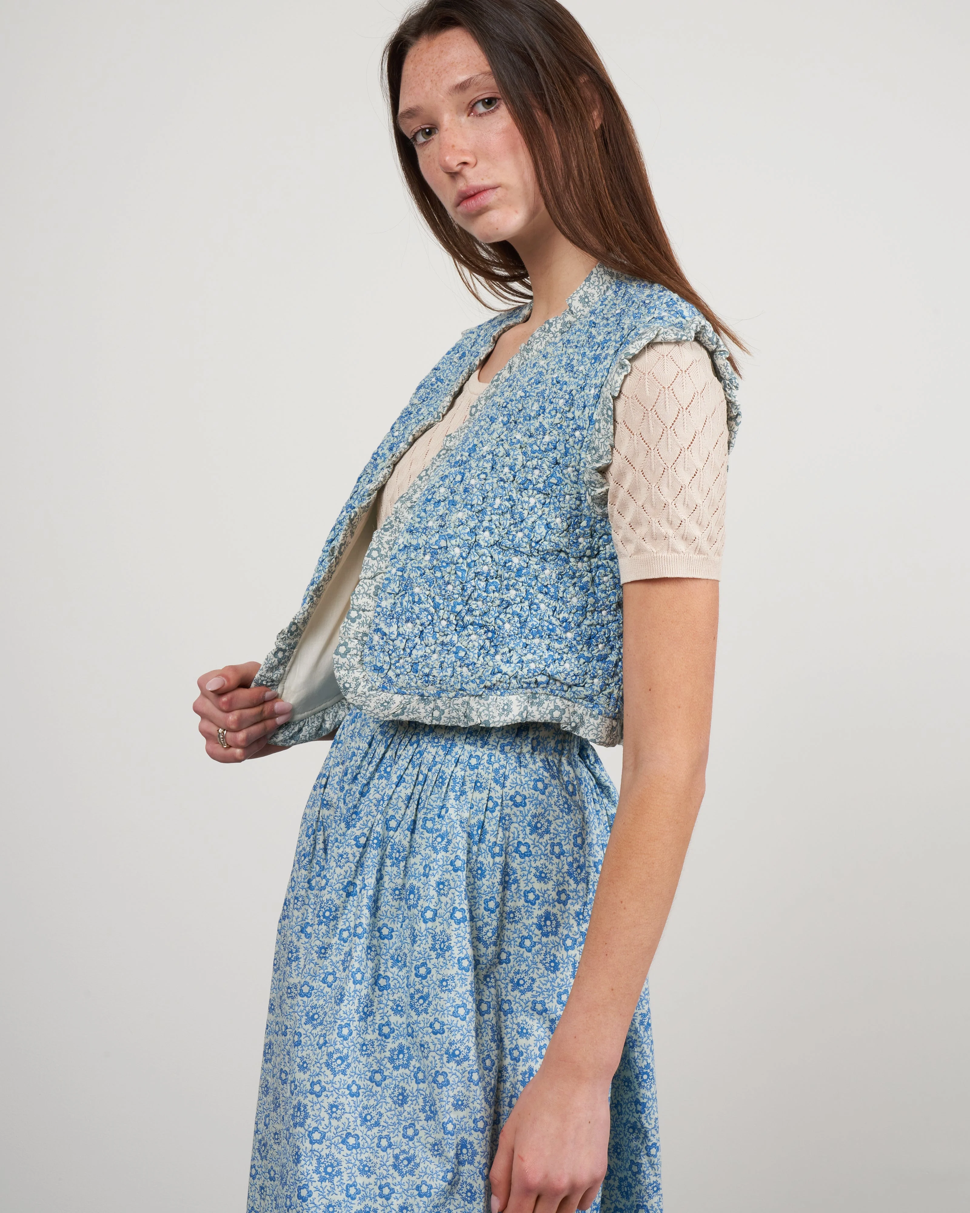 ida print quilted vest - blue - Image 3