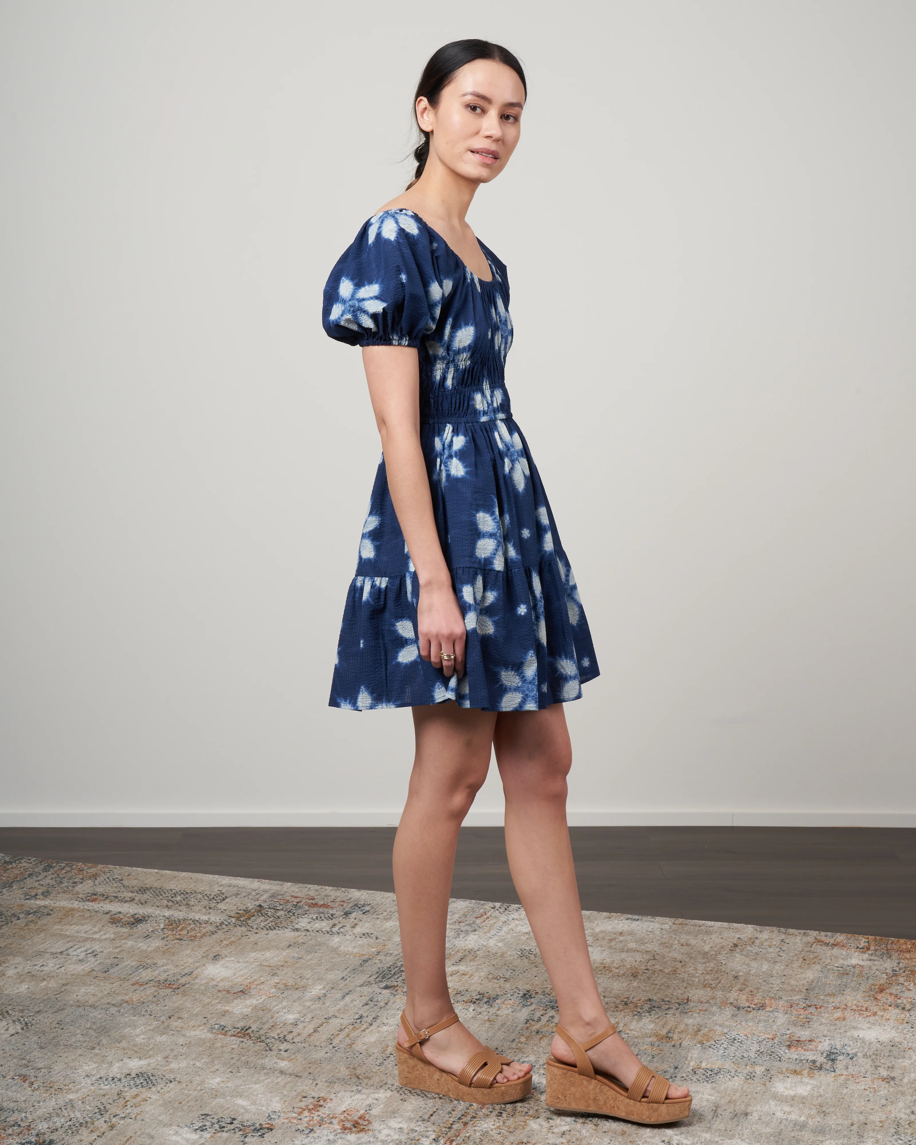 isla print puff sleeve dress - navy - Image 2