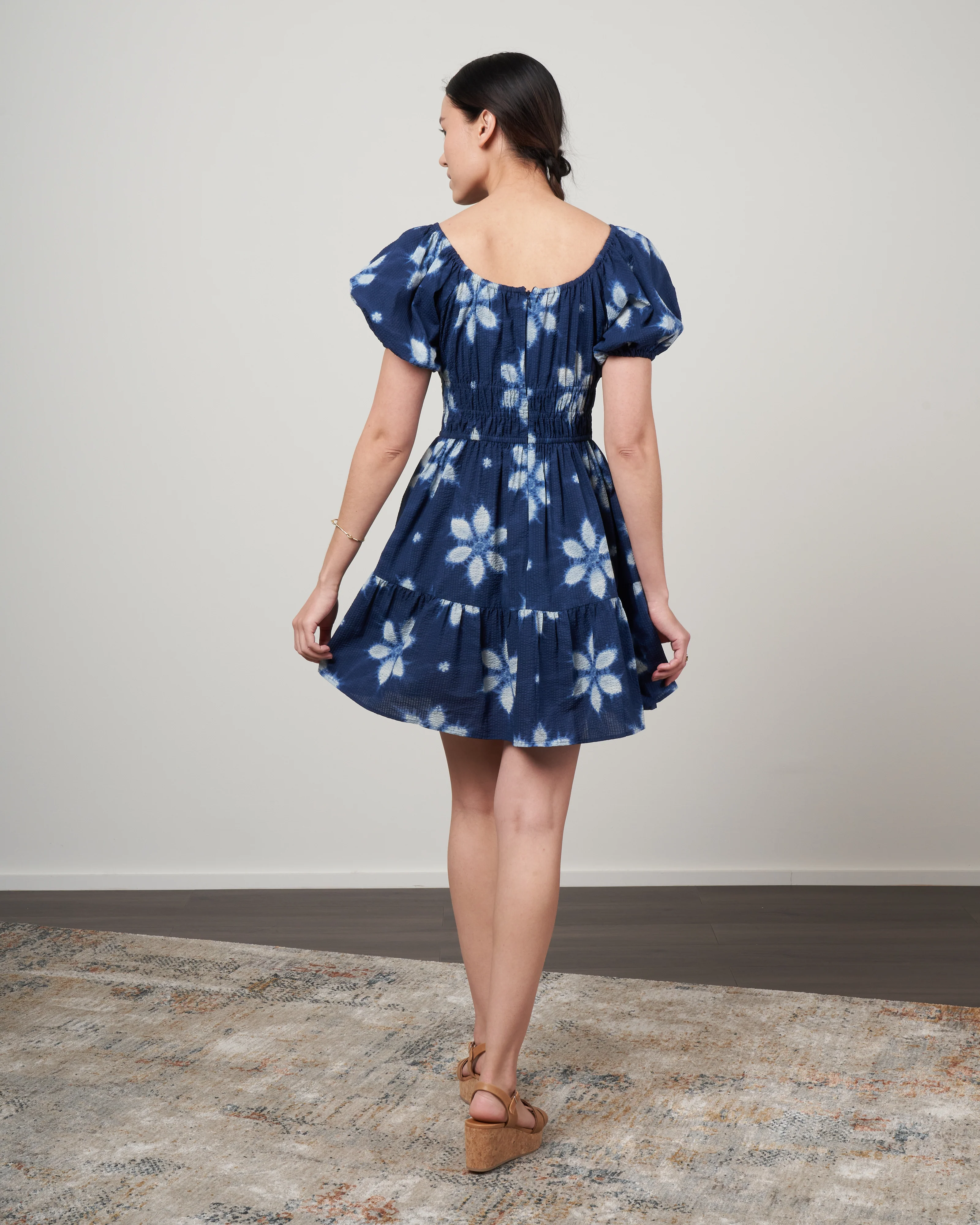 isla print puff sleeve dress - navy - Image 3