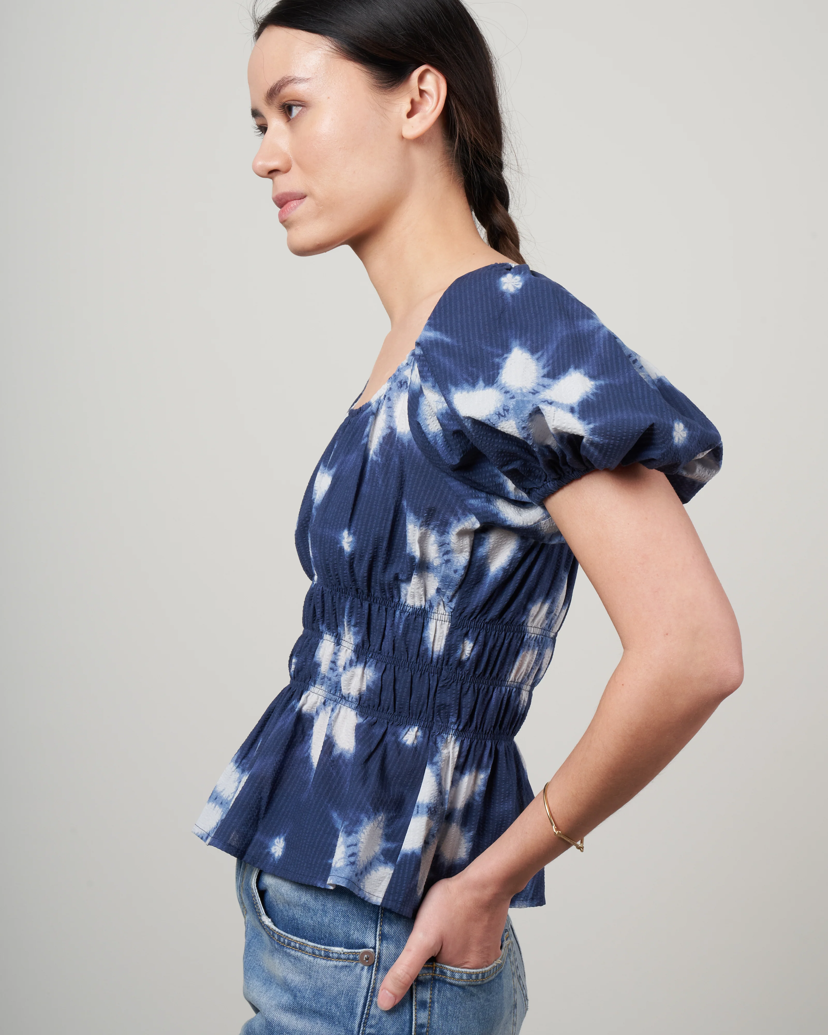 isla print puff sleeve top - navy - Image 3