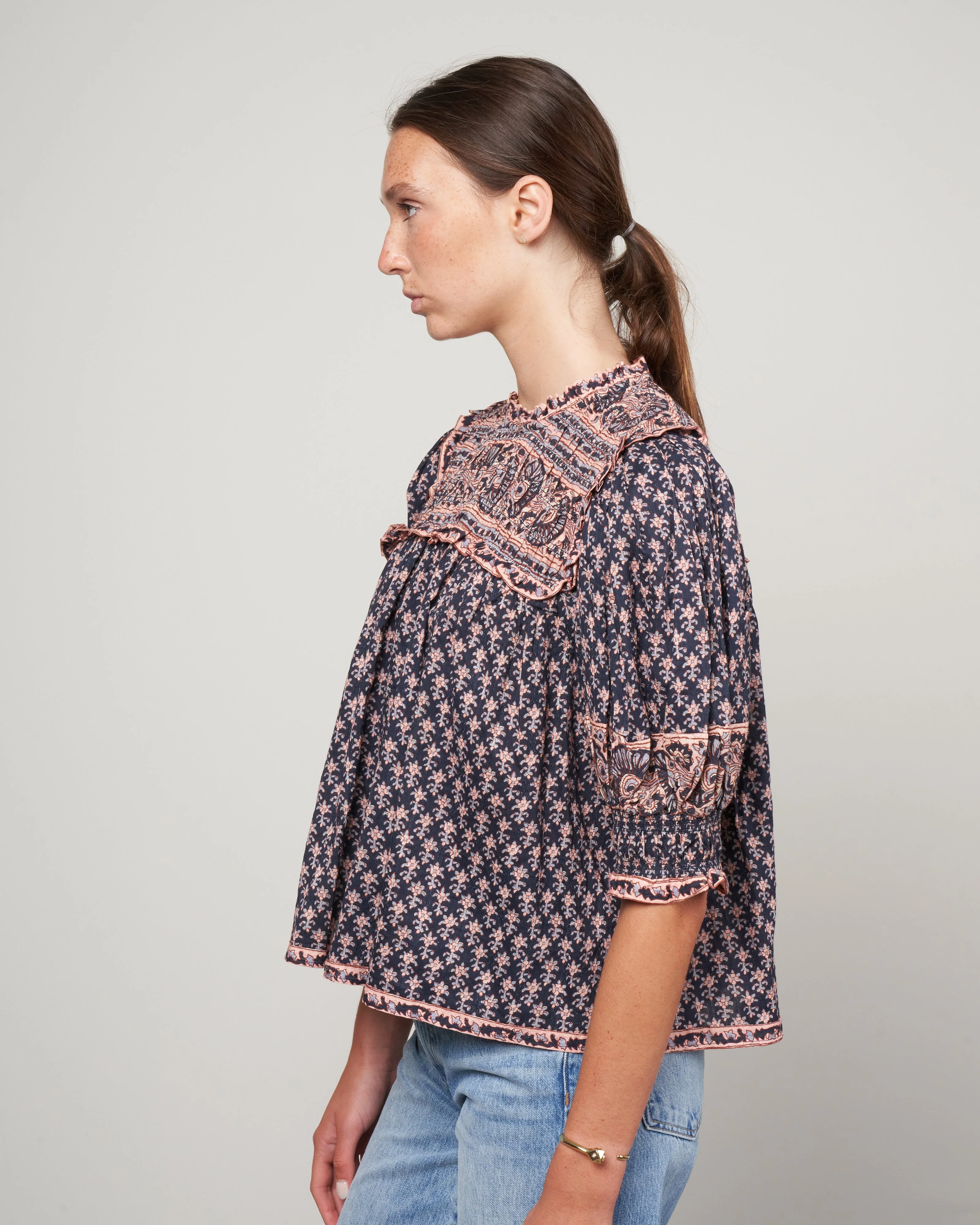 jasper border puff slv smocked top - marine - Image 3