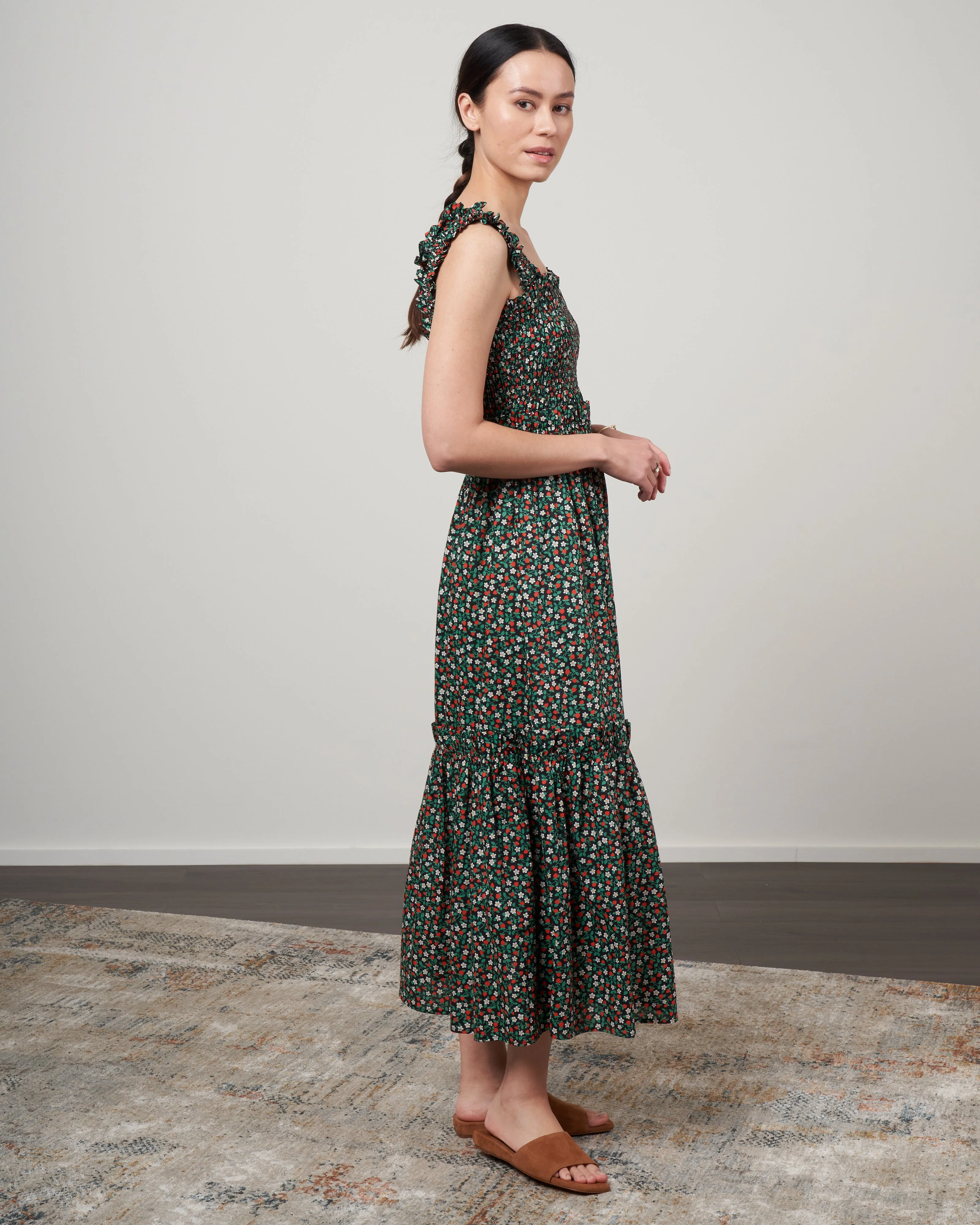 lilly print smocked slip dress - black - Image 2