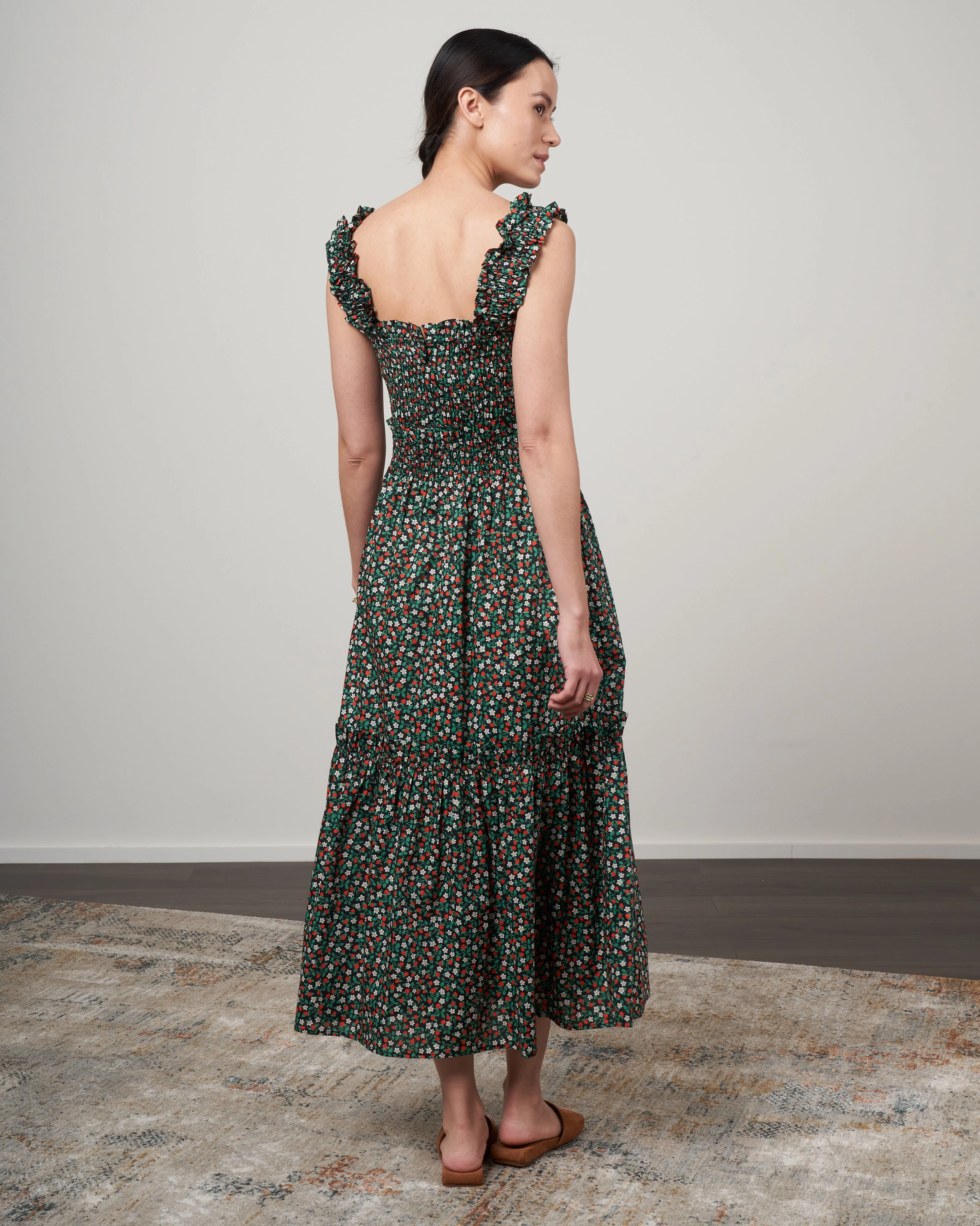 lilly print smocked slip dress - black - Image 3
