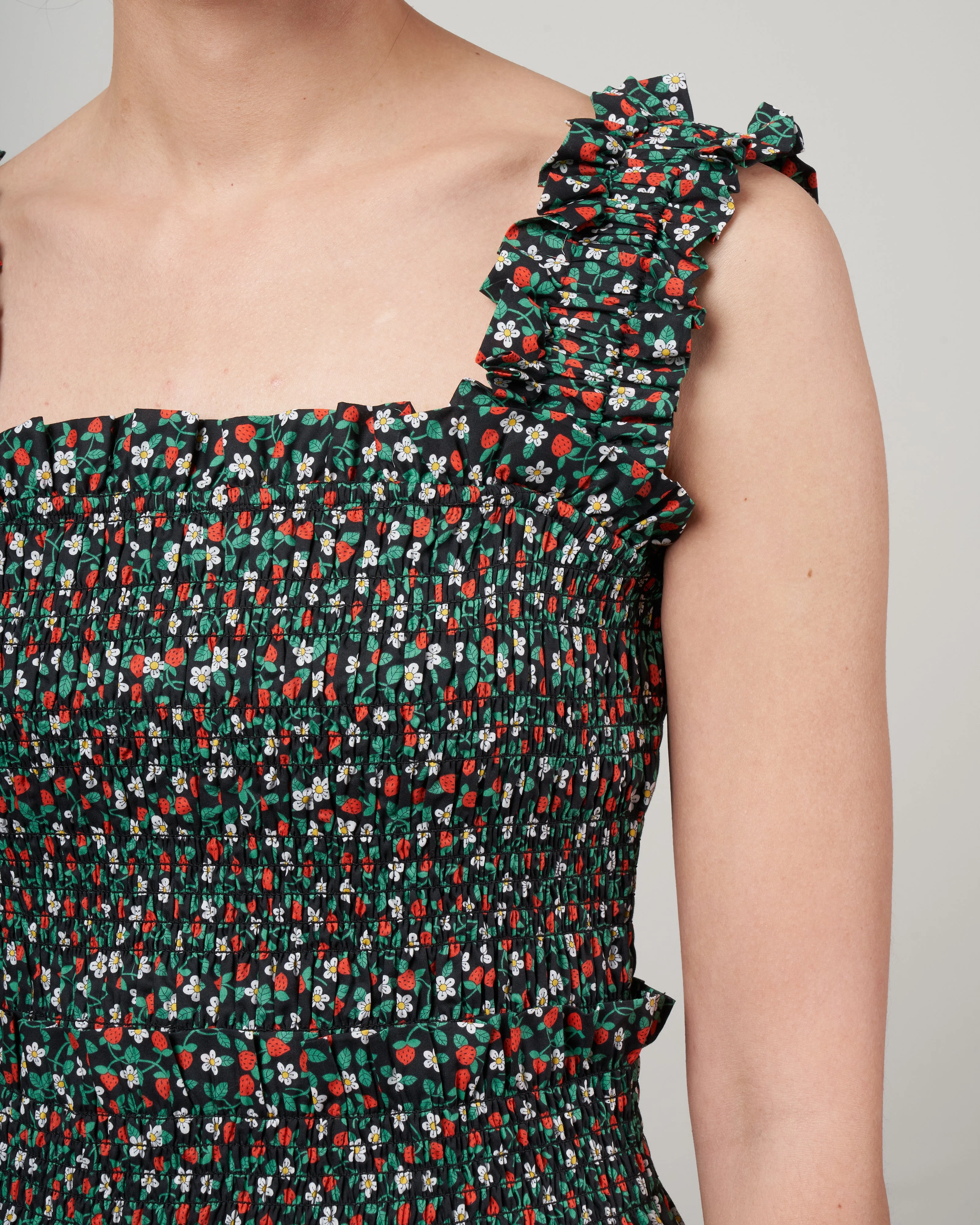 lilly print smocked slip dress - black - Image 4