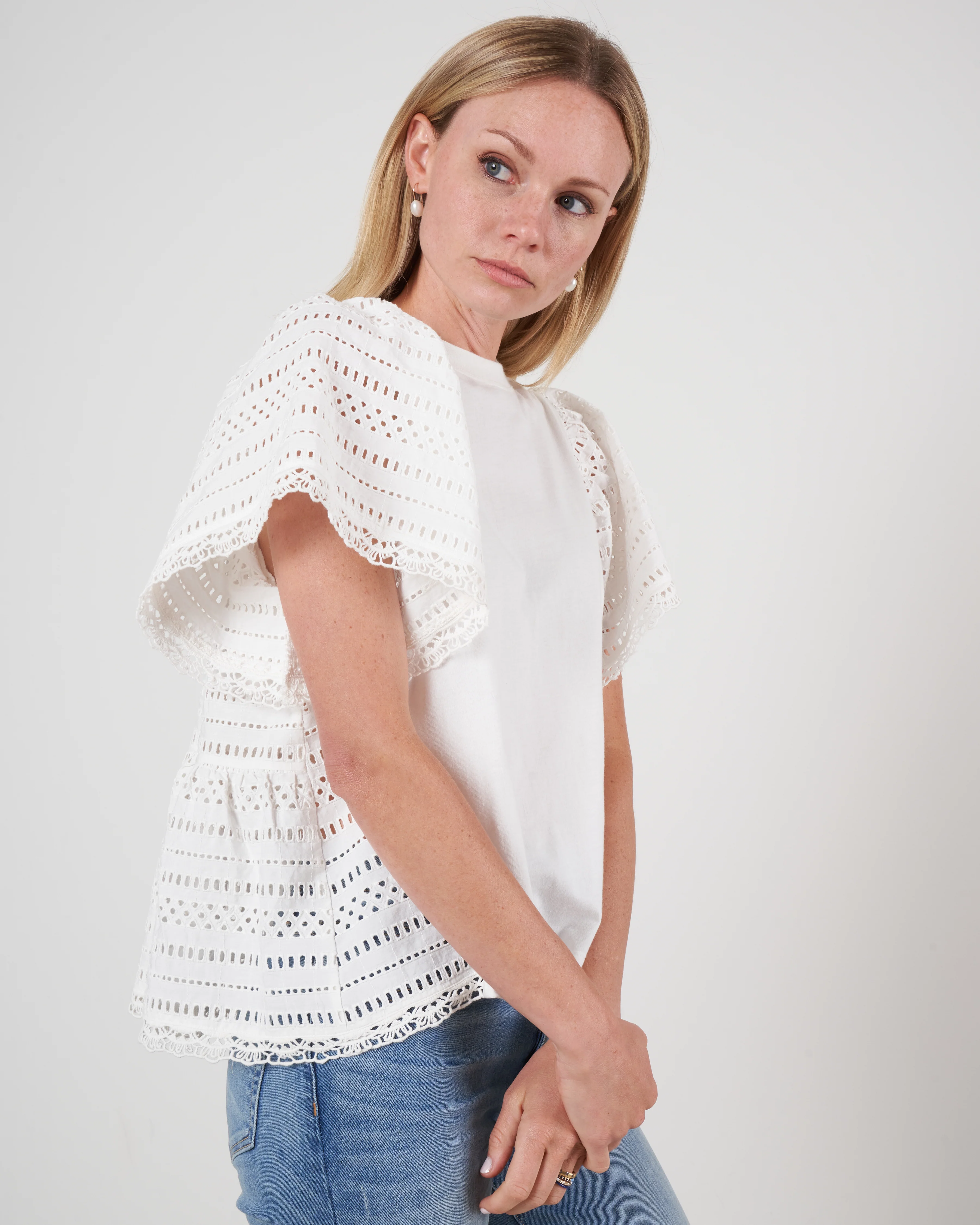 lina eyelet s/slv t-shirt - cream cream - Image 3
