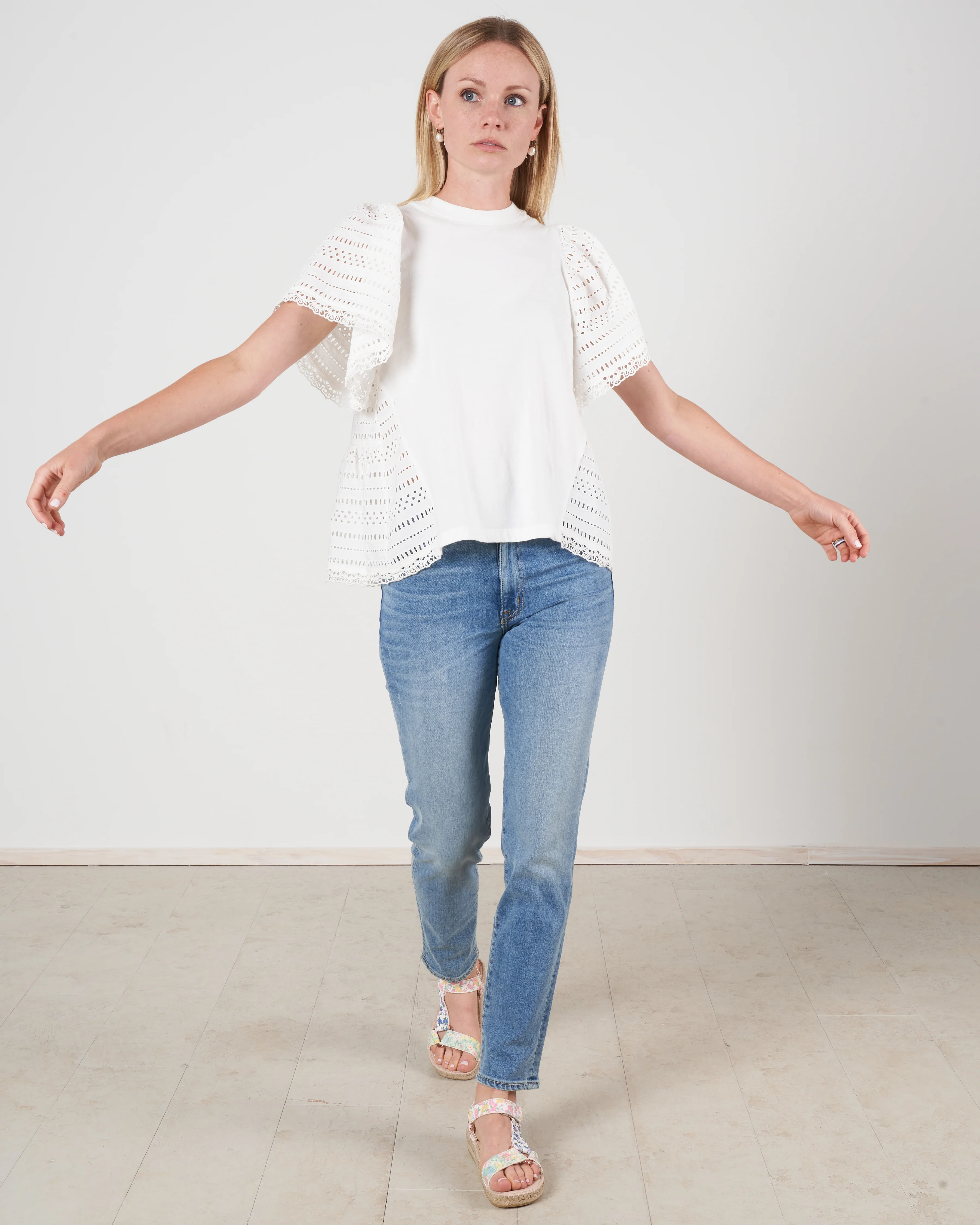 lina eyelet s/slv t-shirt - cream cream - Image 4