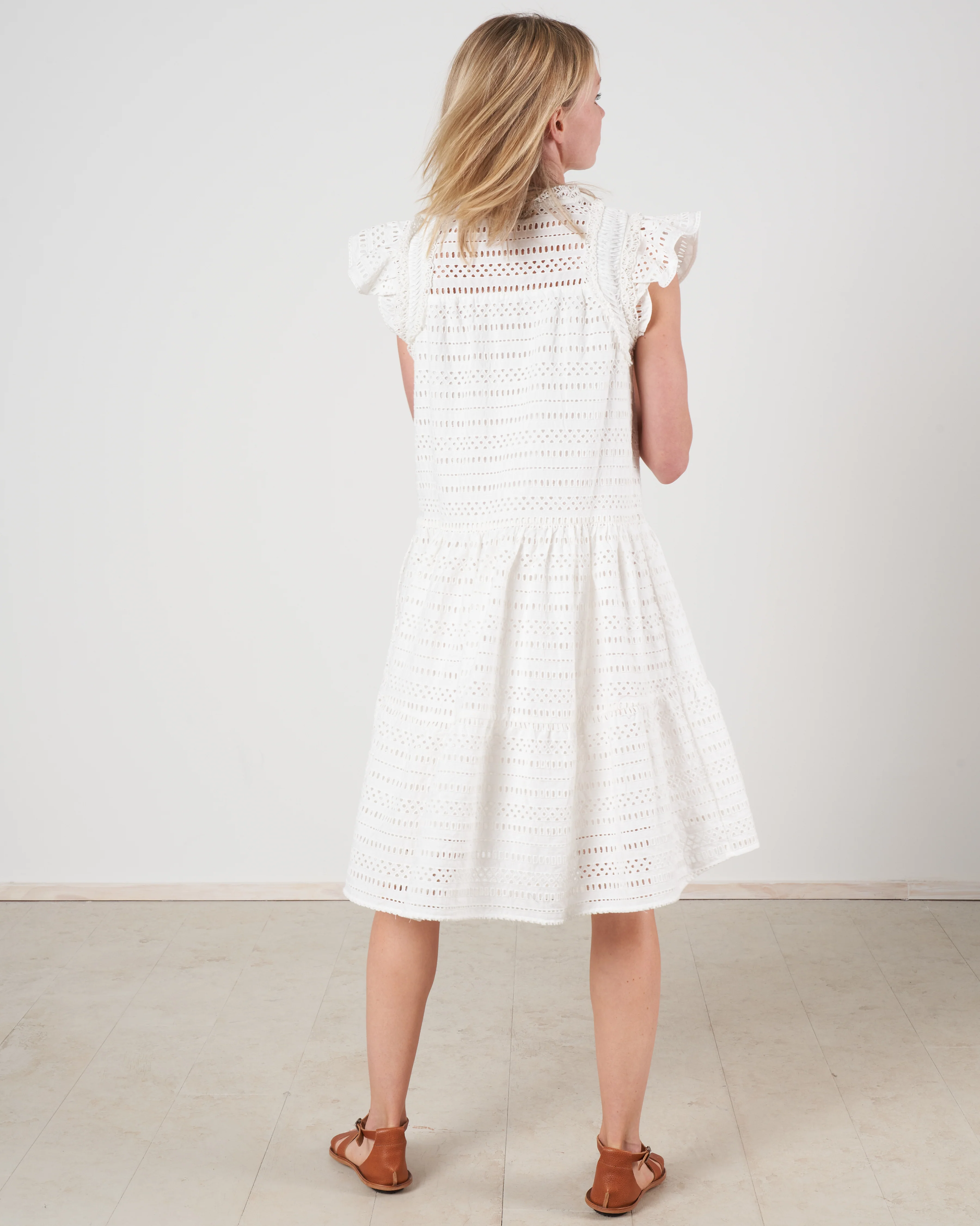 lina eyelet s/slv tiered tunic- cream cream - Image 3