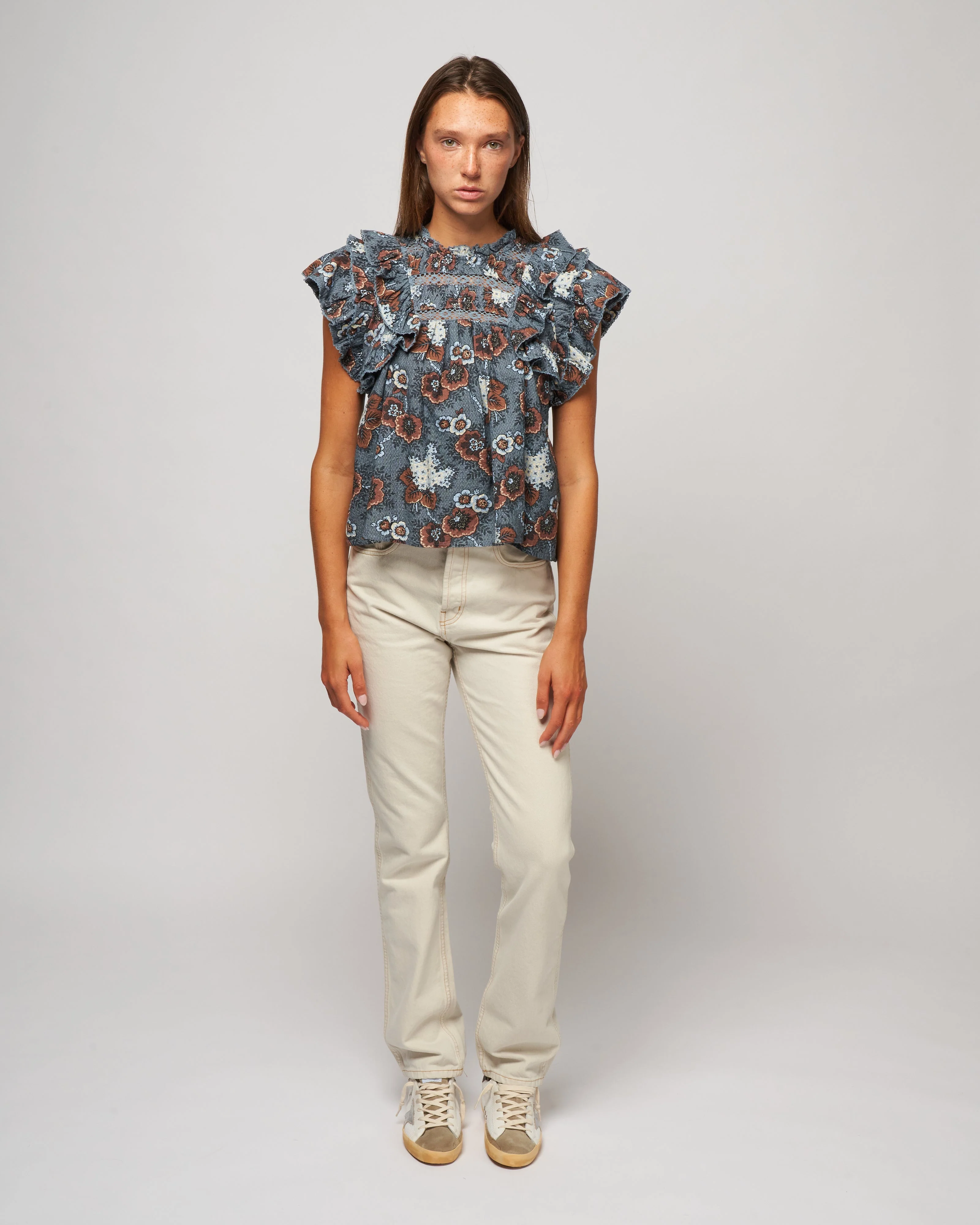 lucinda seersucker flutter slv top - blue - Image 2