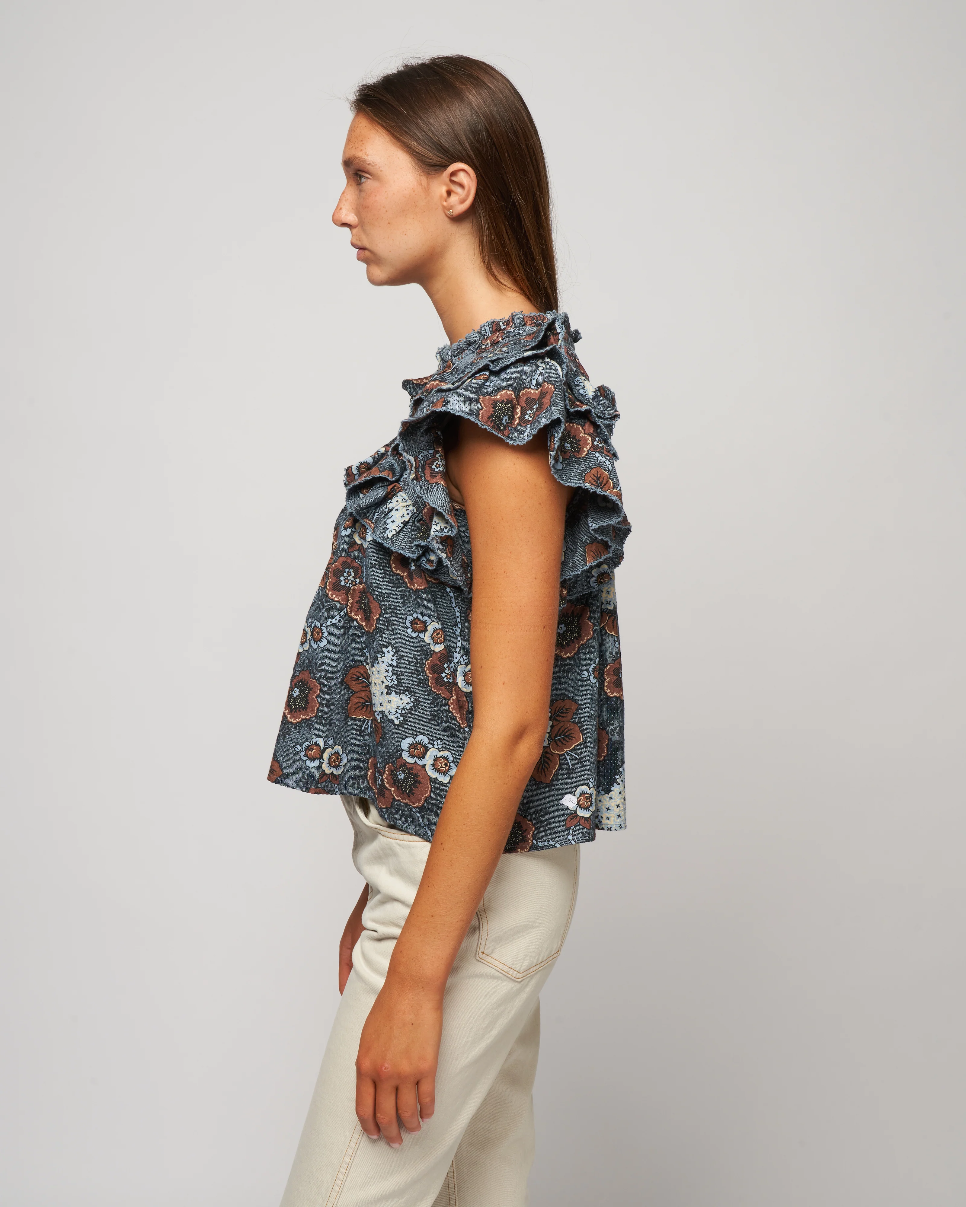 lucinda seersucker flutter slv top - blue - Image 3