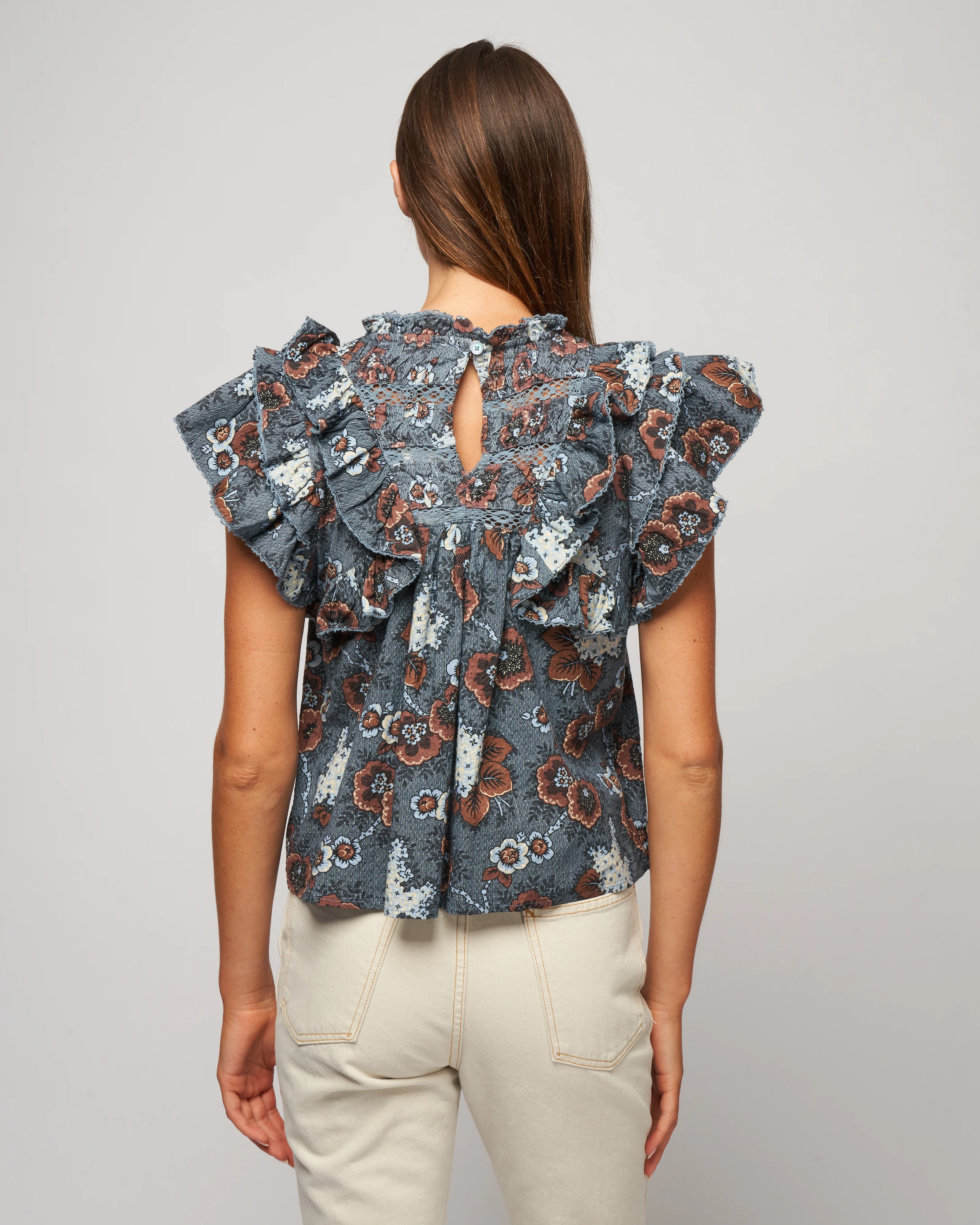 lucinda seersucker flutter slv top - blue - Image 4
