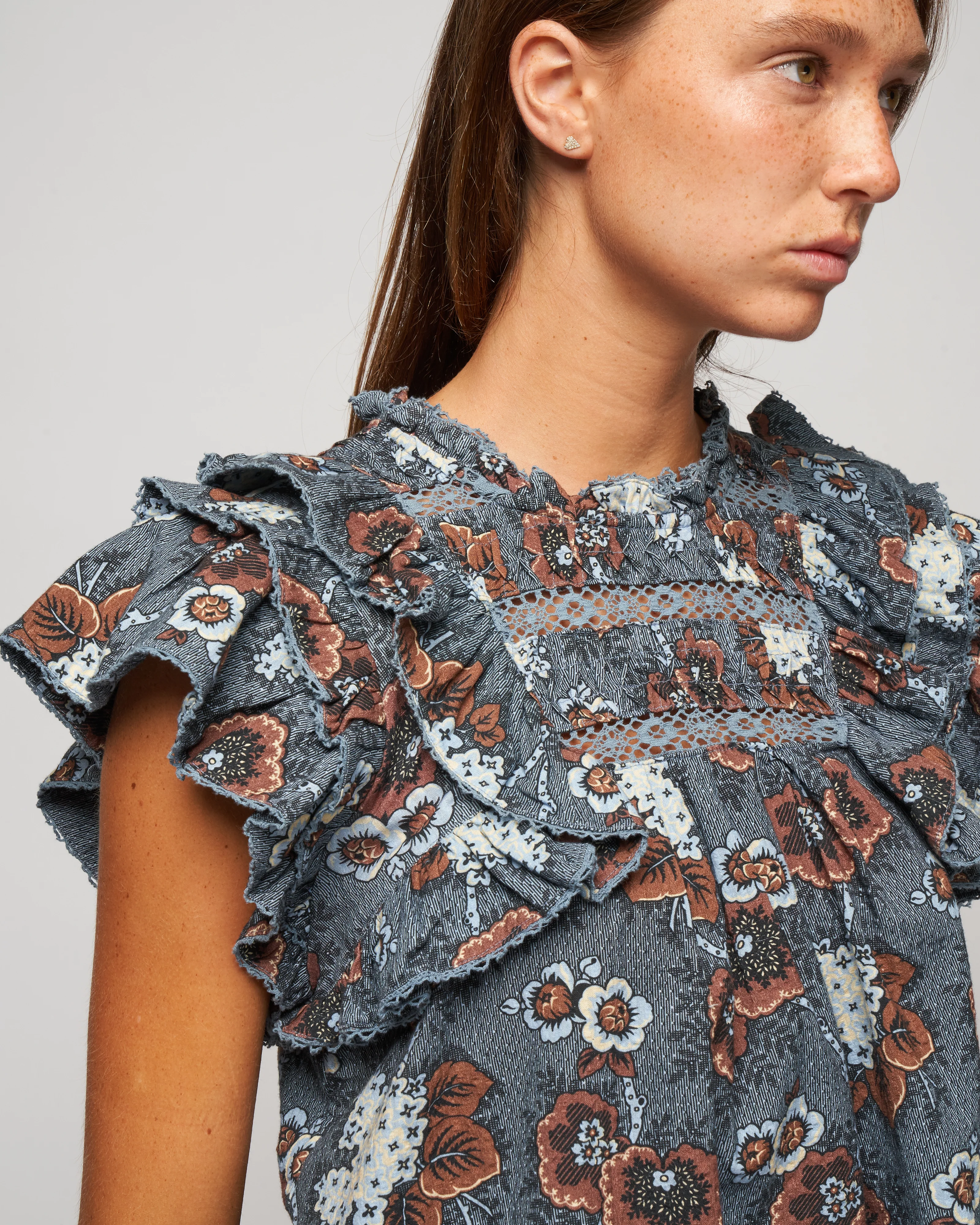 lucinda seersucker flutter slv top - blue - Image 5