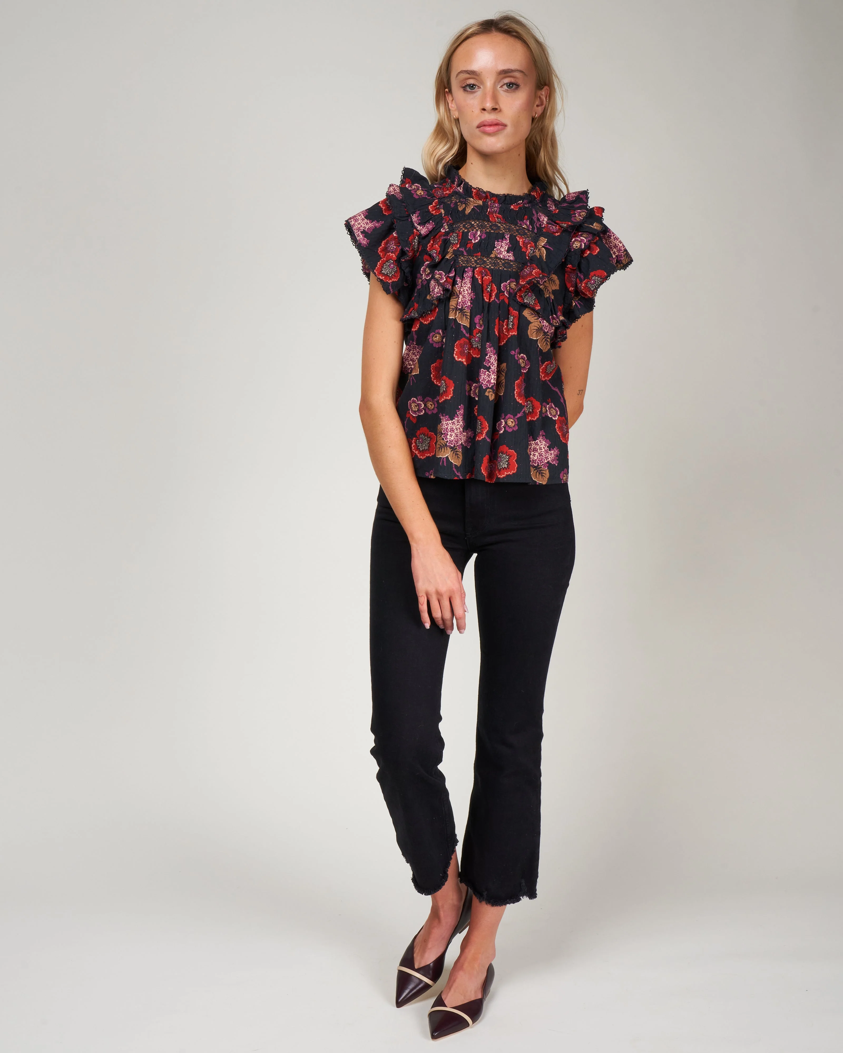 lucinda seersucker flutter slv top - navy - Image 2