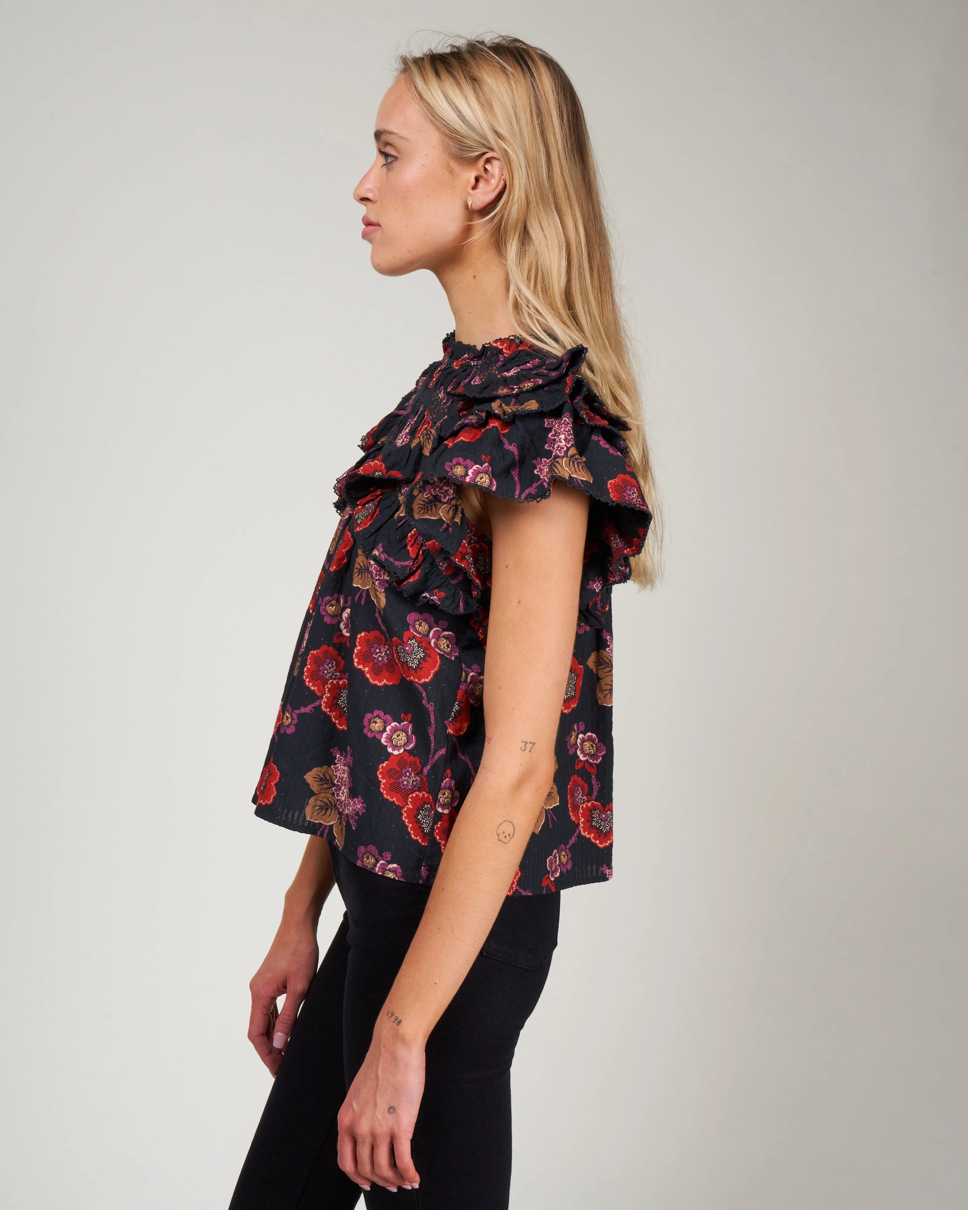 lucinda seersucker flutter slv top - navy - Image 3