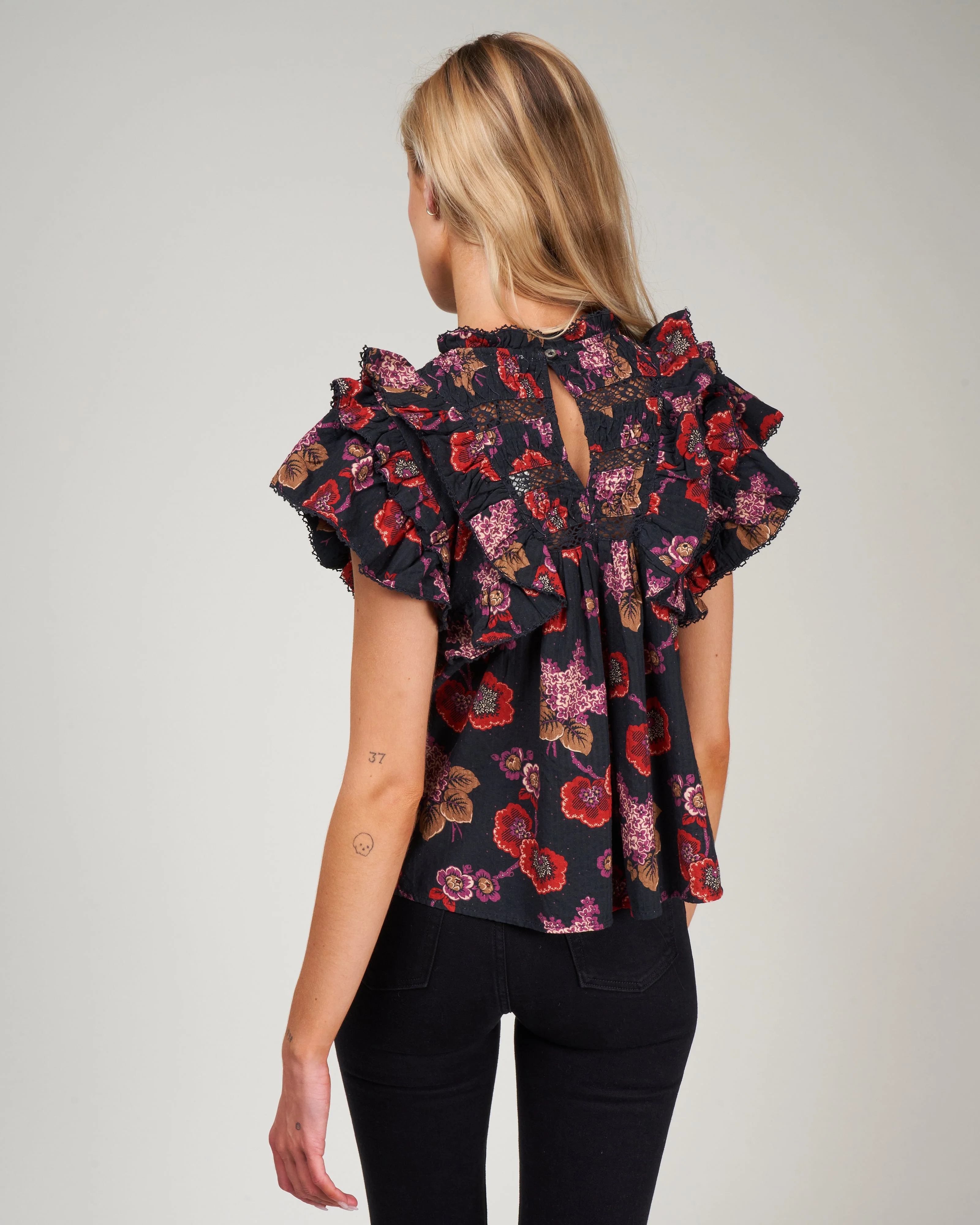 lucinda seersucker flutter slv top - navy - Image 4