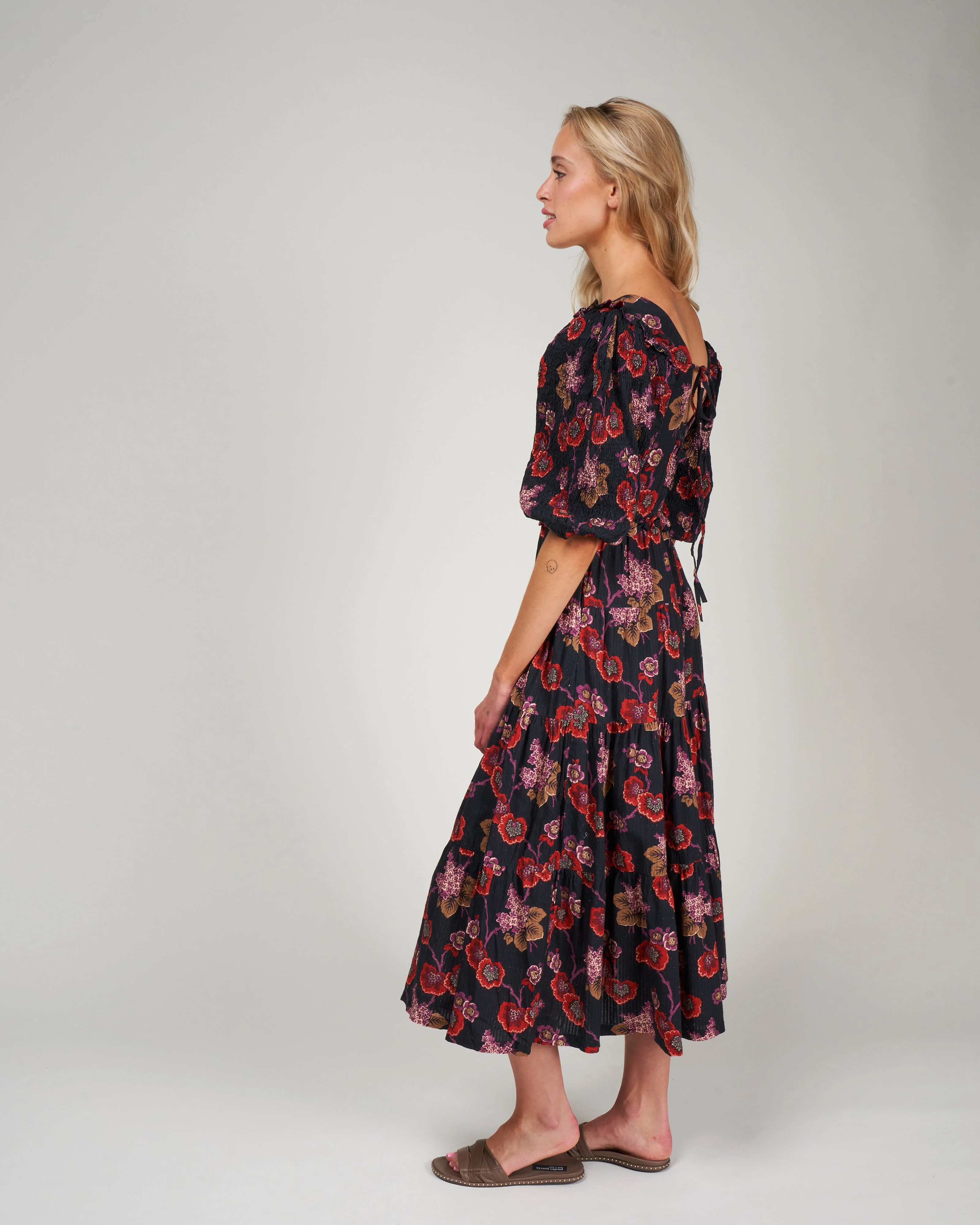 lucinda seersucker puff slv smocked dress - navy - Image 2