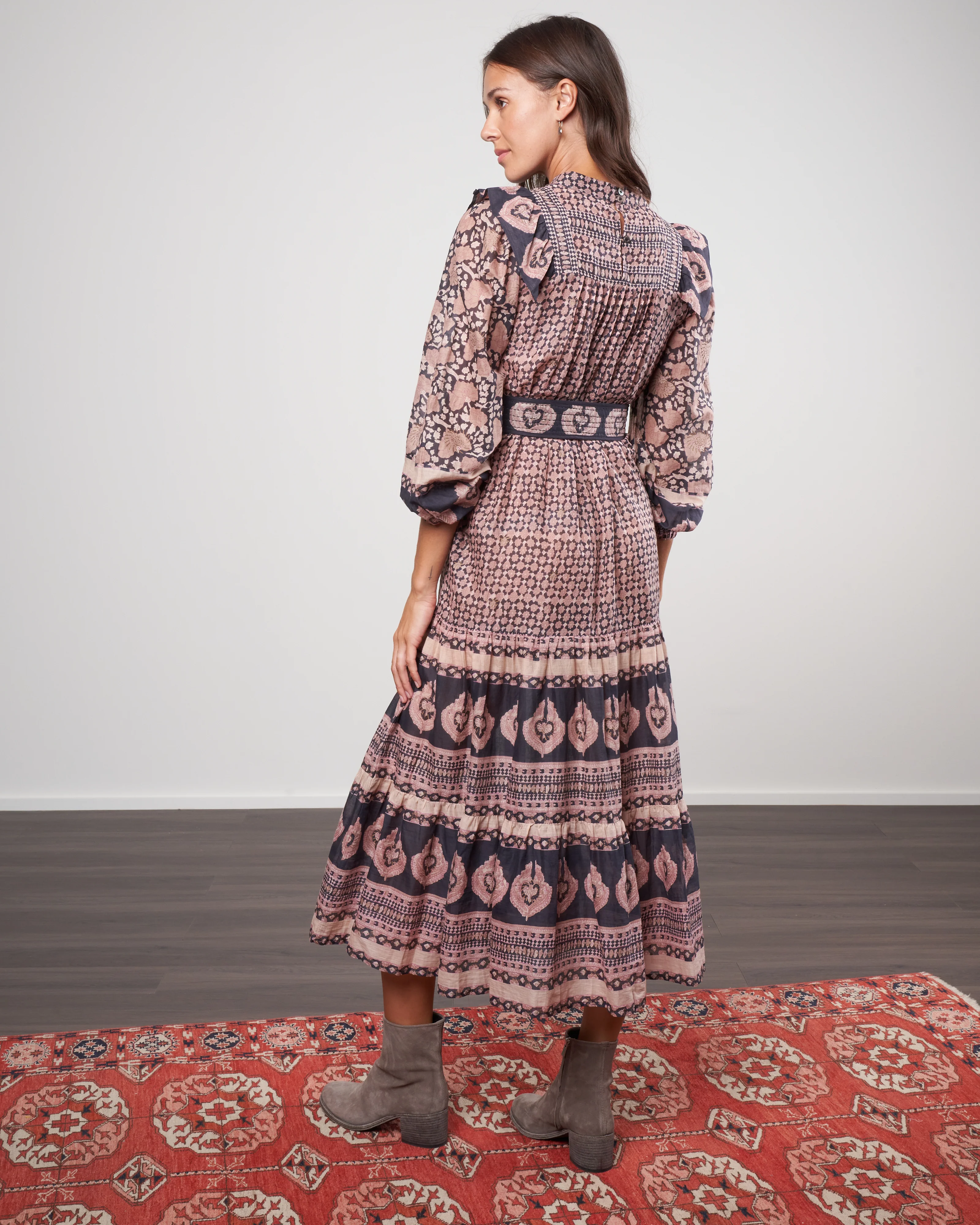 margo border long sleeved belted dress - lilac - Image 3