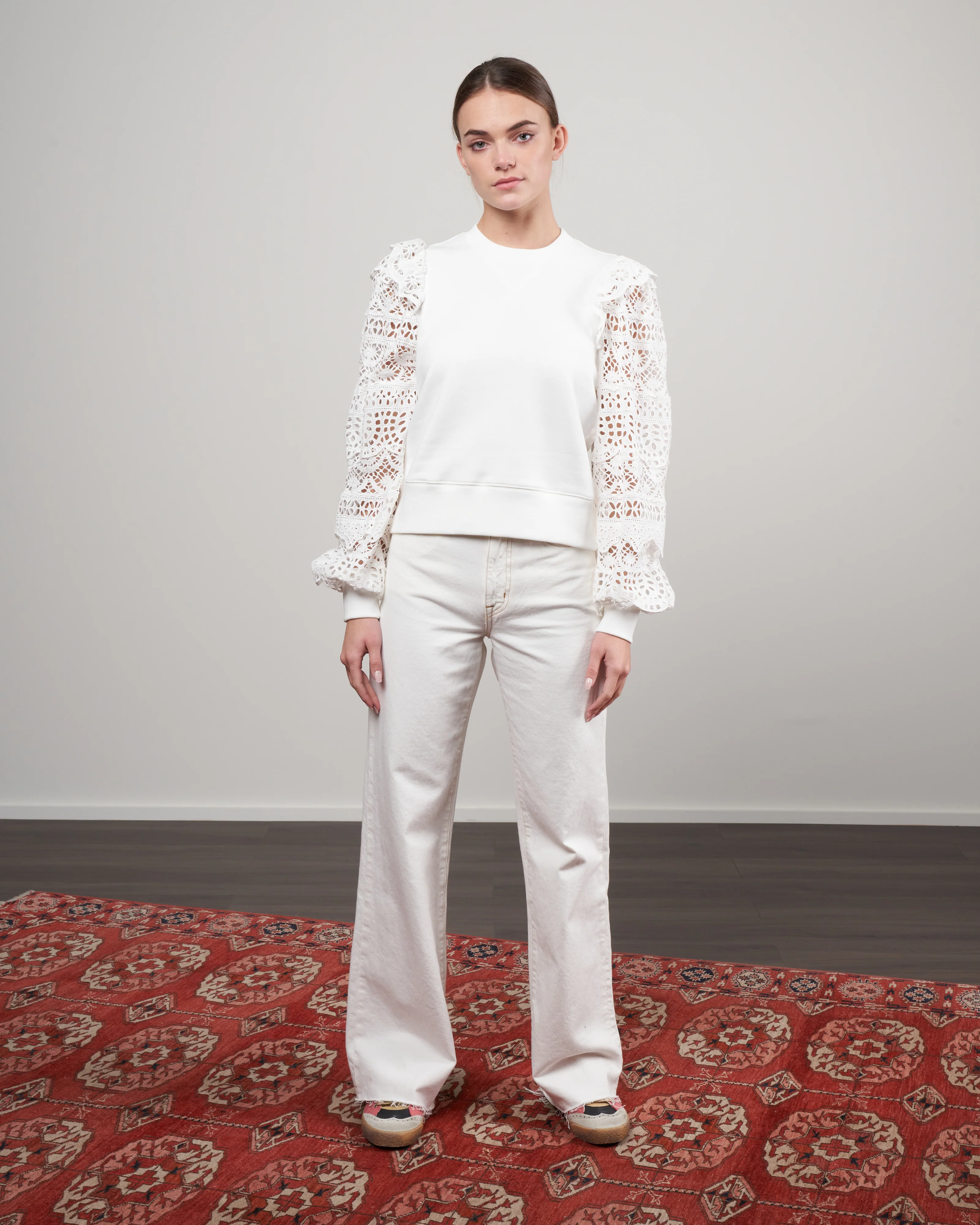 patrizia lace long sleeve combo sweatshirt - white - Image 2