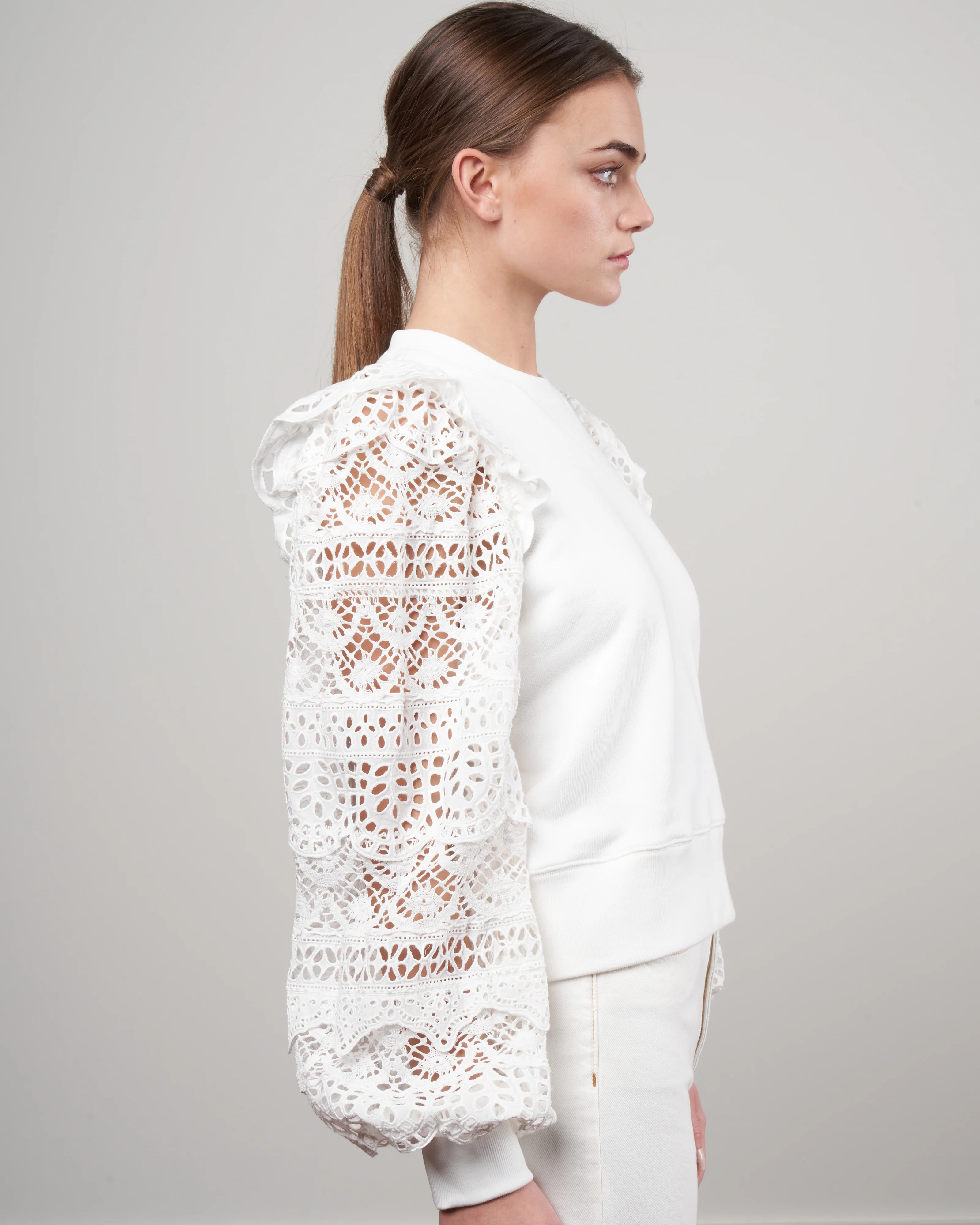 patrizia lace long sleeve combo sweatshirt - white - Image 3