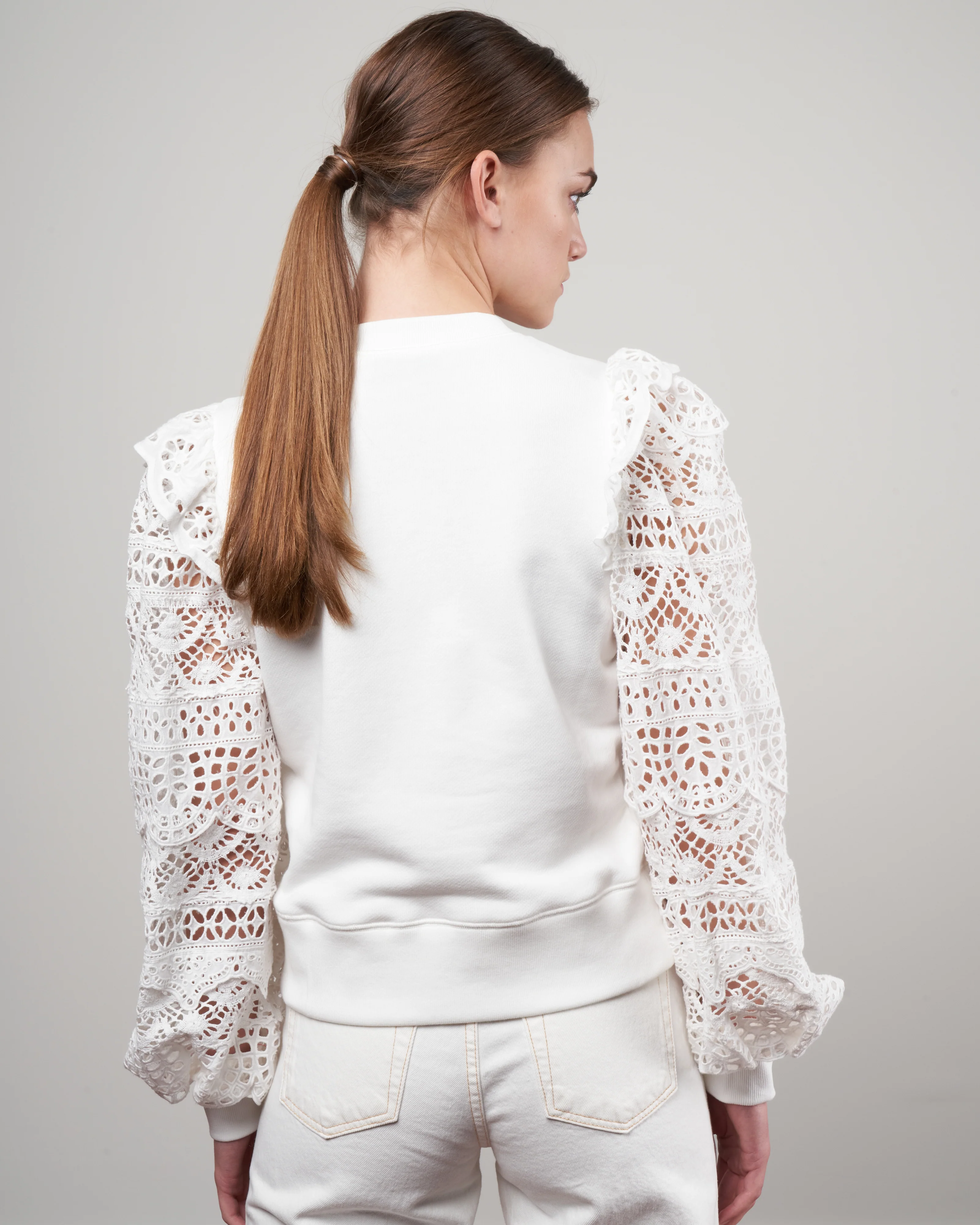 patrizia lace long sleeve combo sweatshirt - white - Image 4