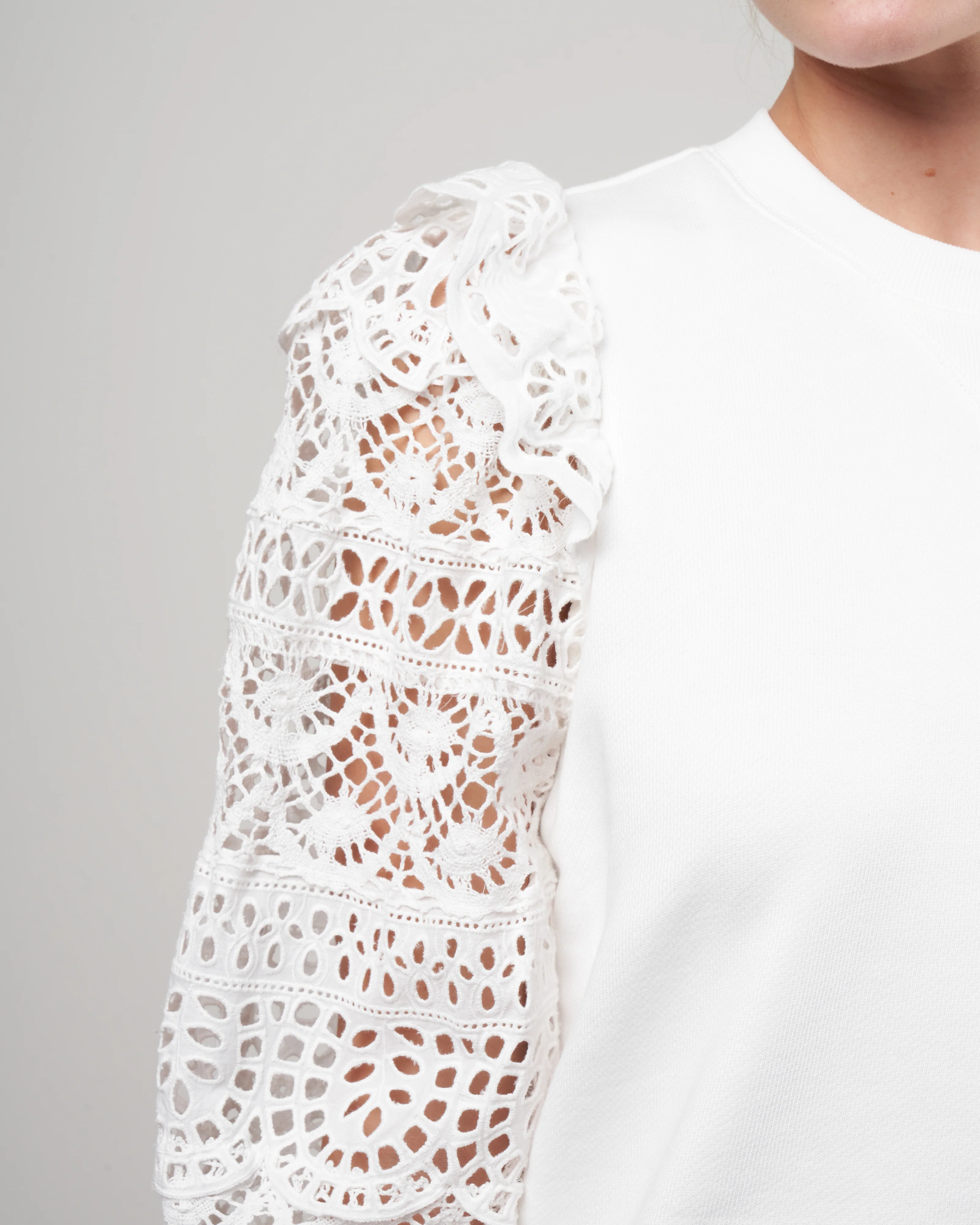 patrizia lace long sleeve combo sweatshirt - white - Image 5