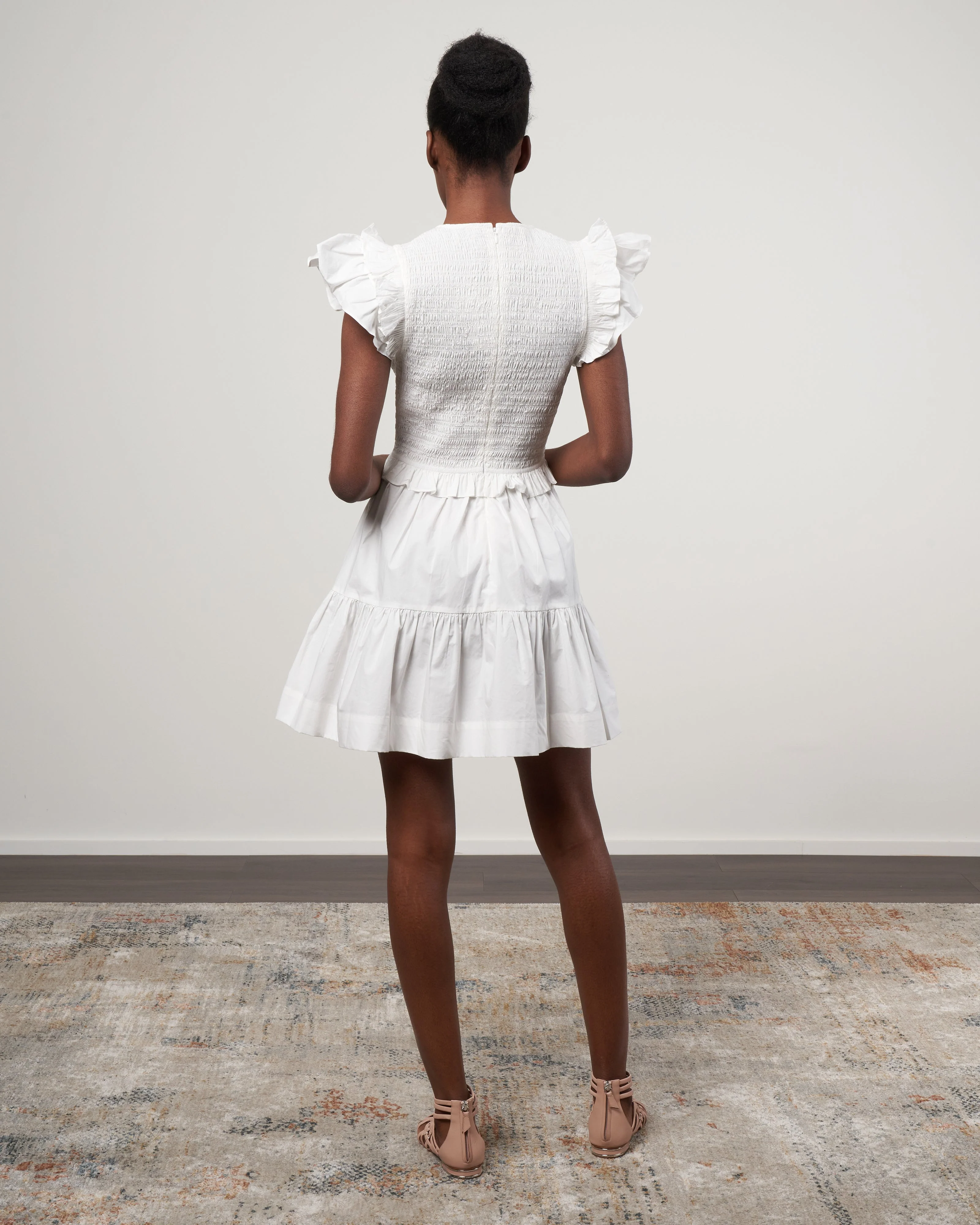 phoebe cotton flutter sleeve smocked dress - white - Image 3