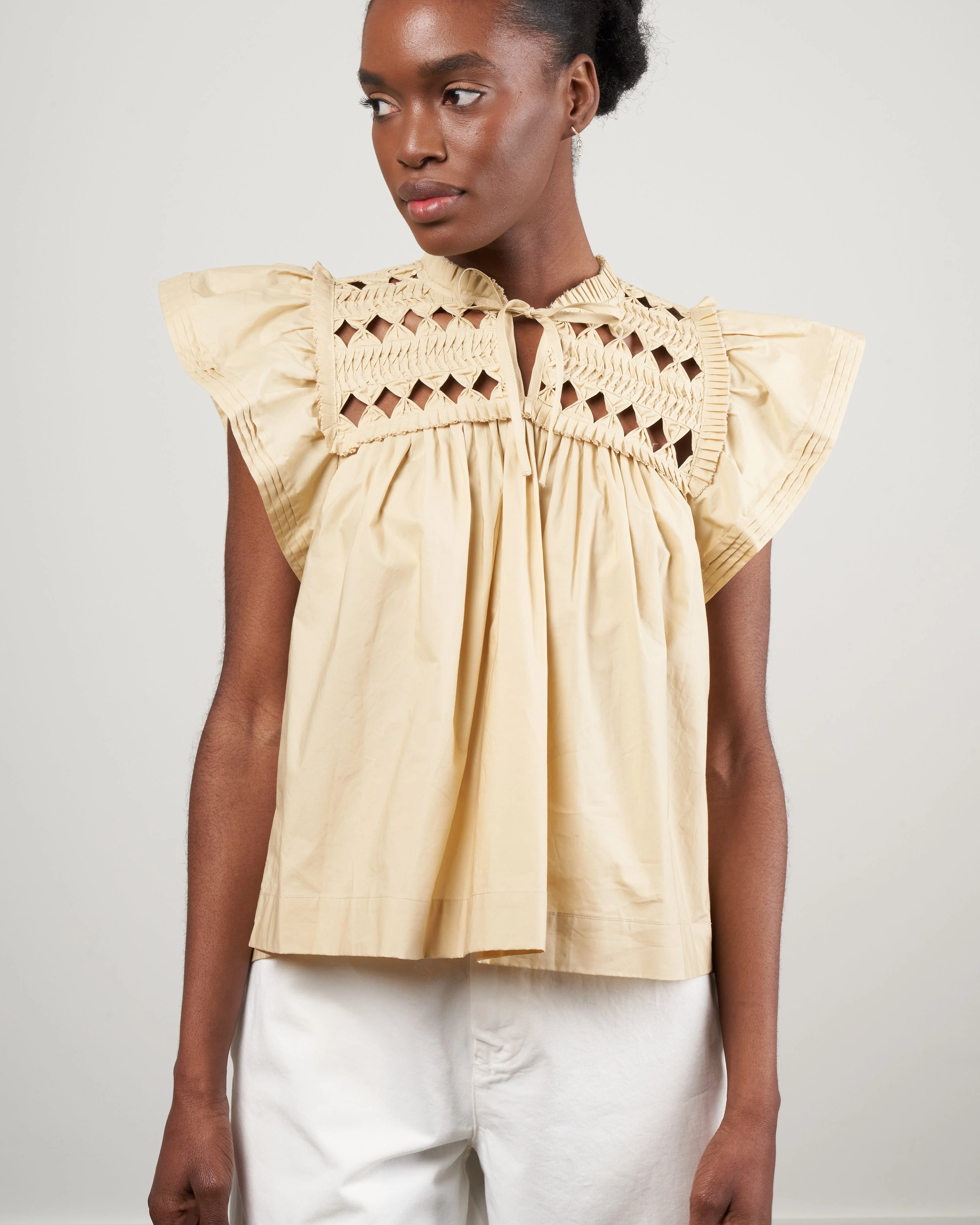 phoebe cotton short sleeve top - butter