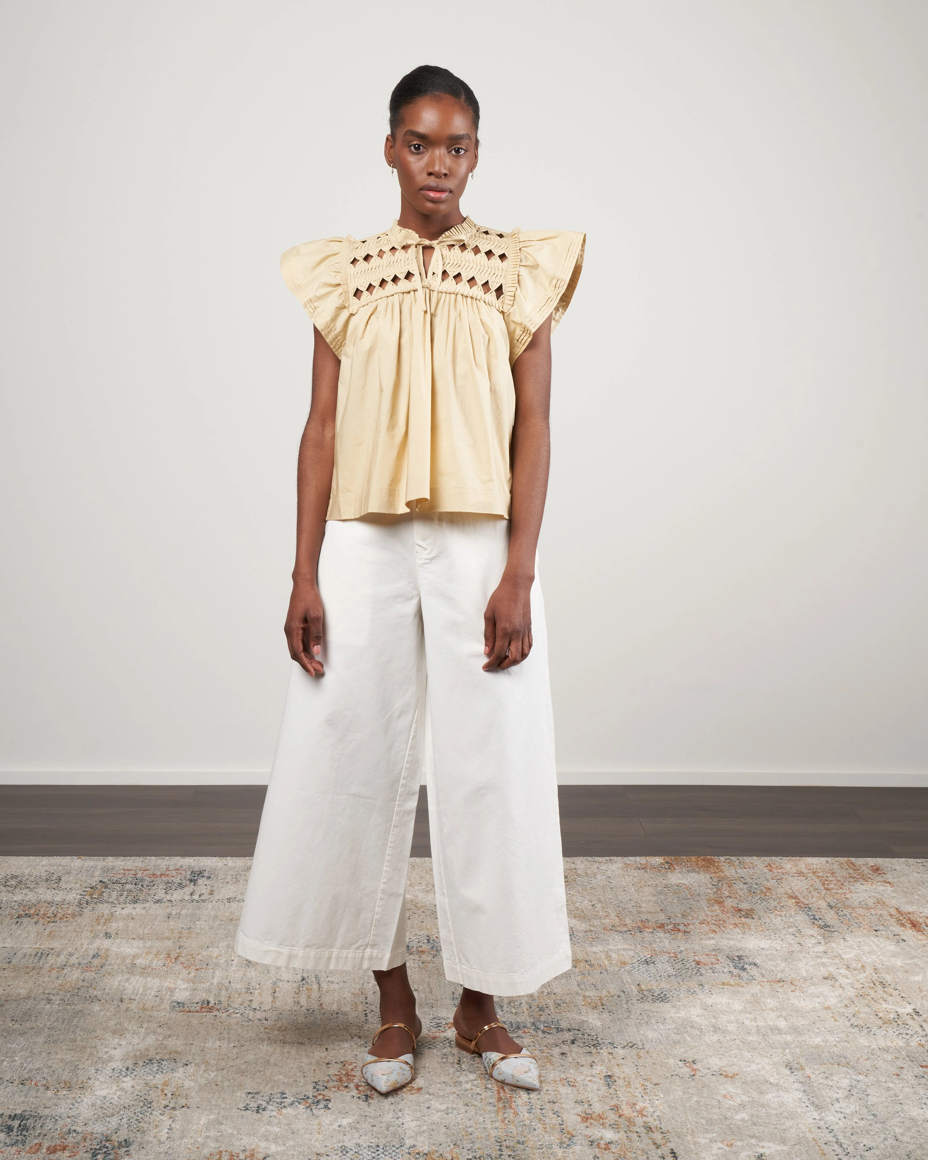 phoebe cotton short sleeve top - butter - Image 2