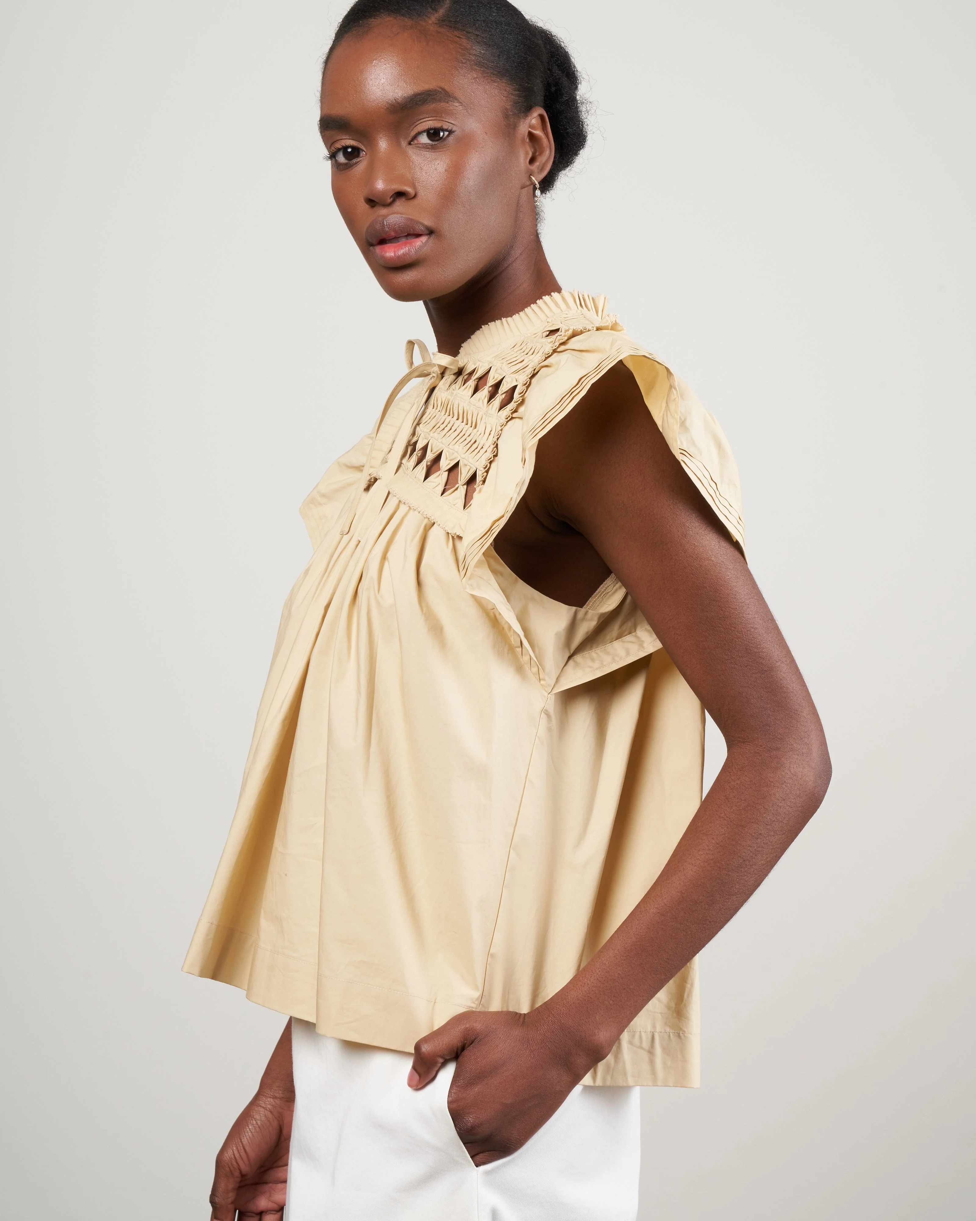 phoebe cotton short sleeve top - butter - Image 3