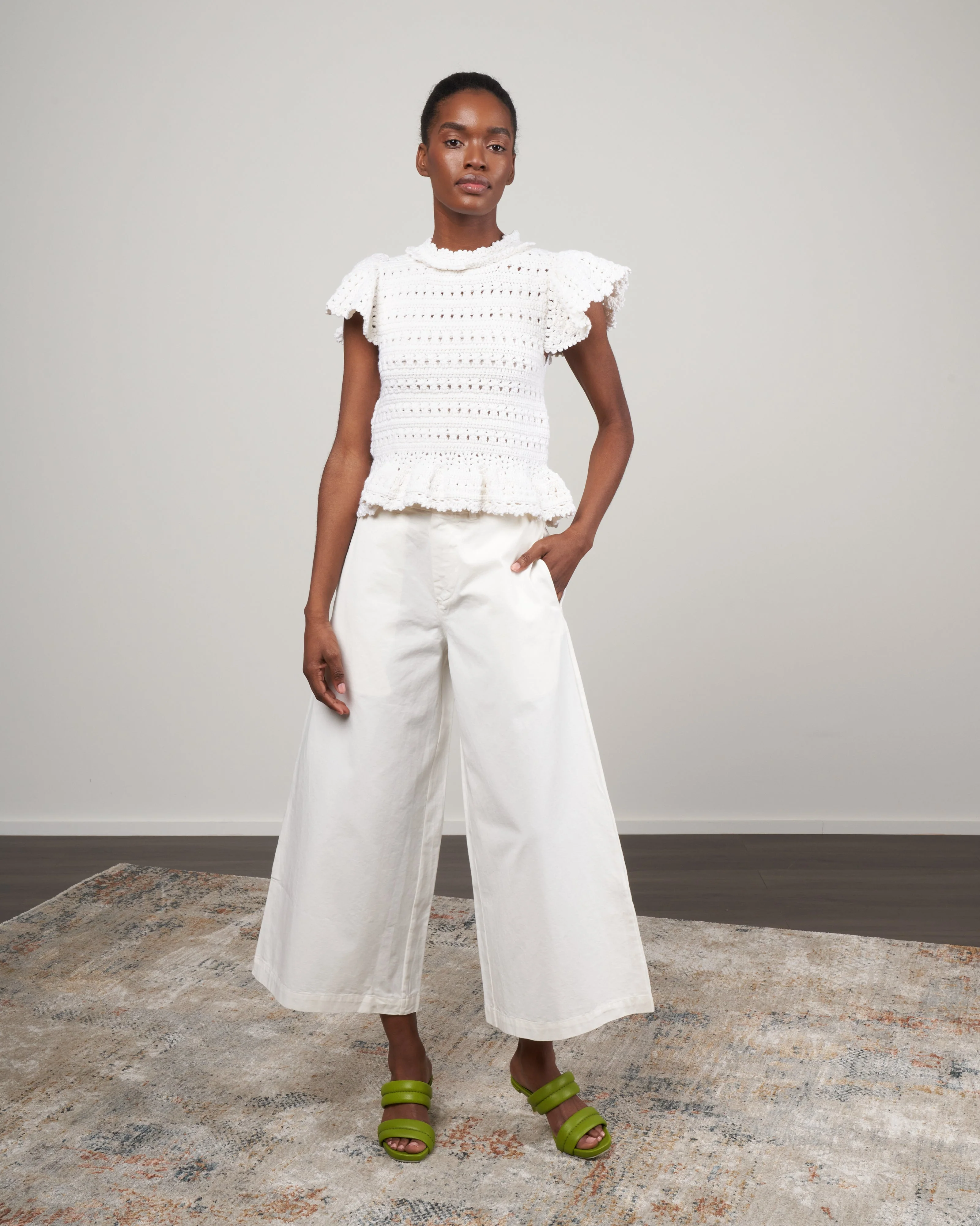 rylee crochet flutter sleeve sweater - cream - Image 2