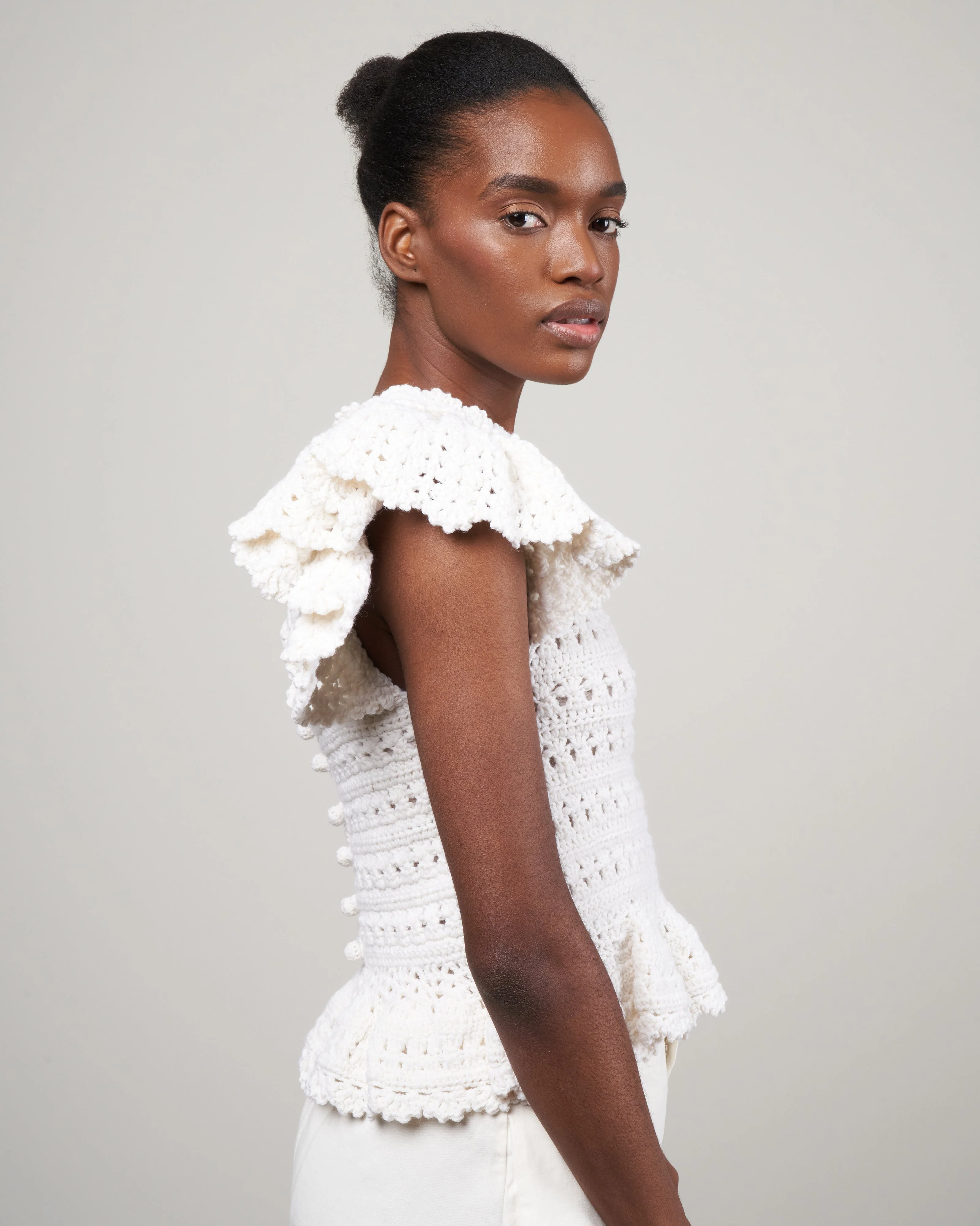rylee crochet flutter sleeve sweater - cream - Image 3