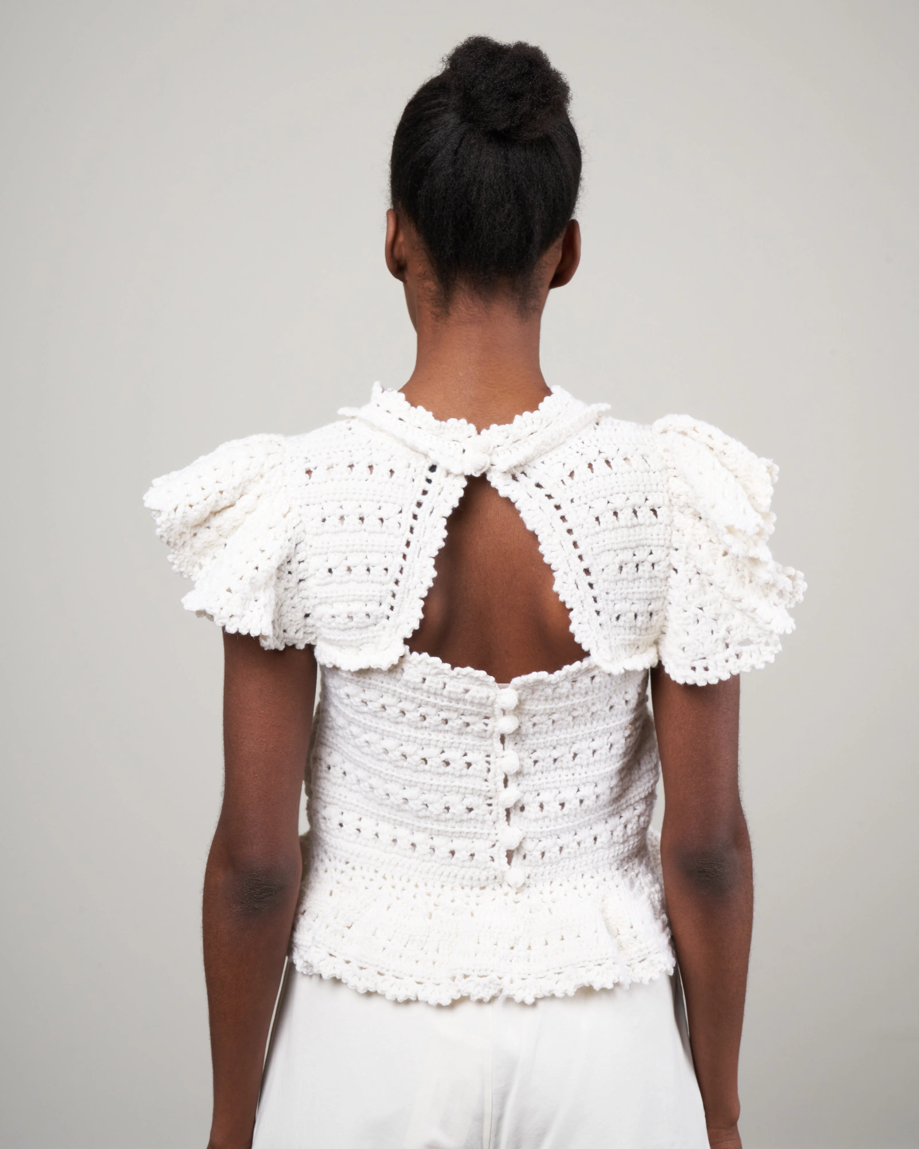 rylee crochet flutter sleeve sweater - cream - Image 4