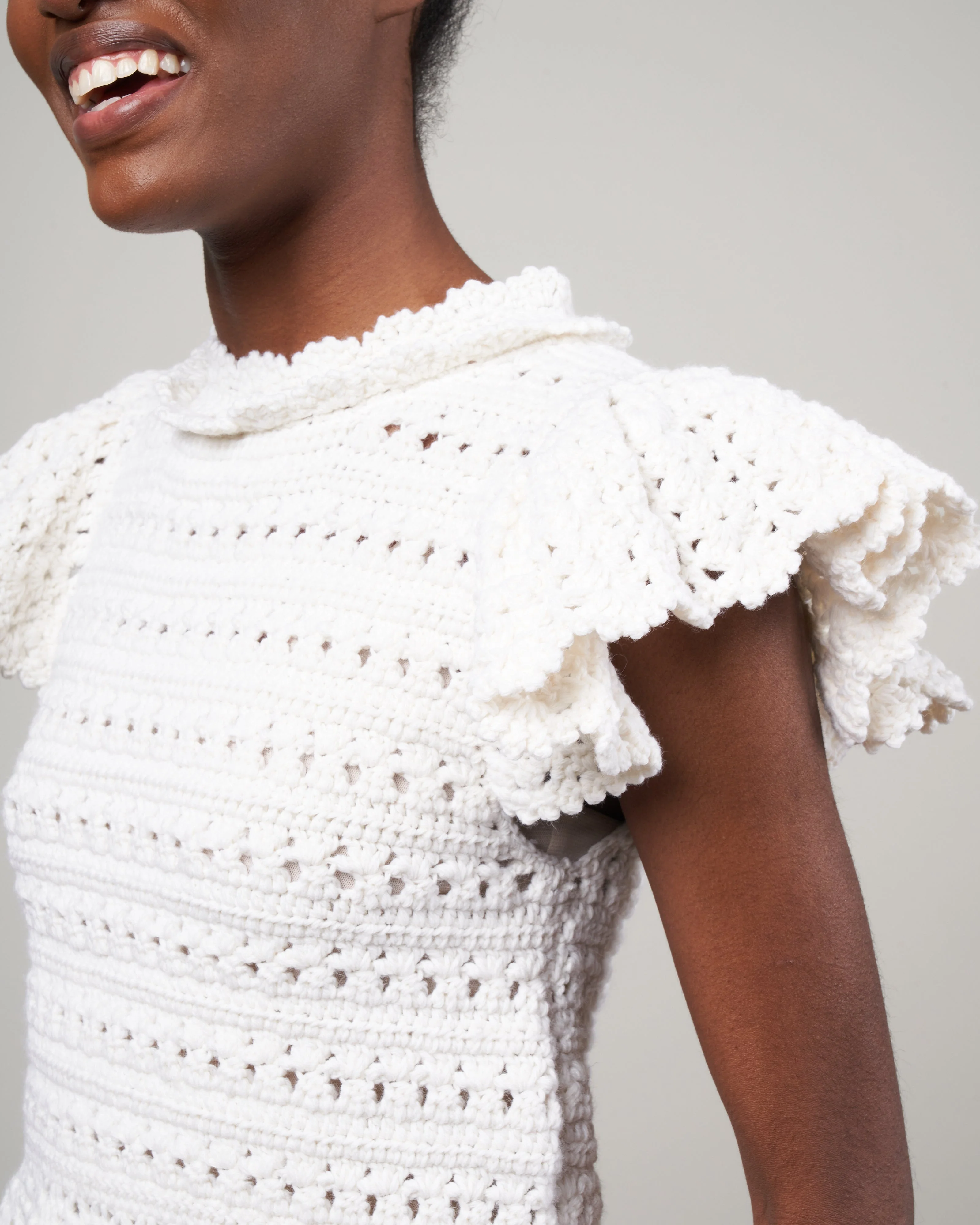 rylee crochet flutter sleeve sweater - cream - Image 5